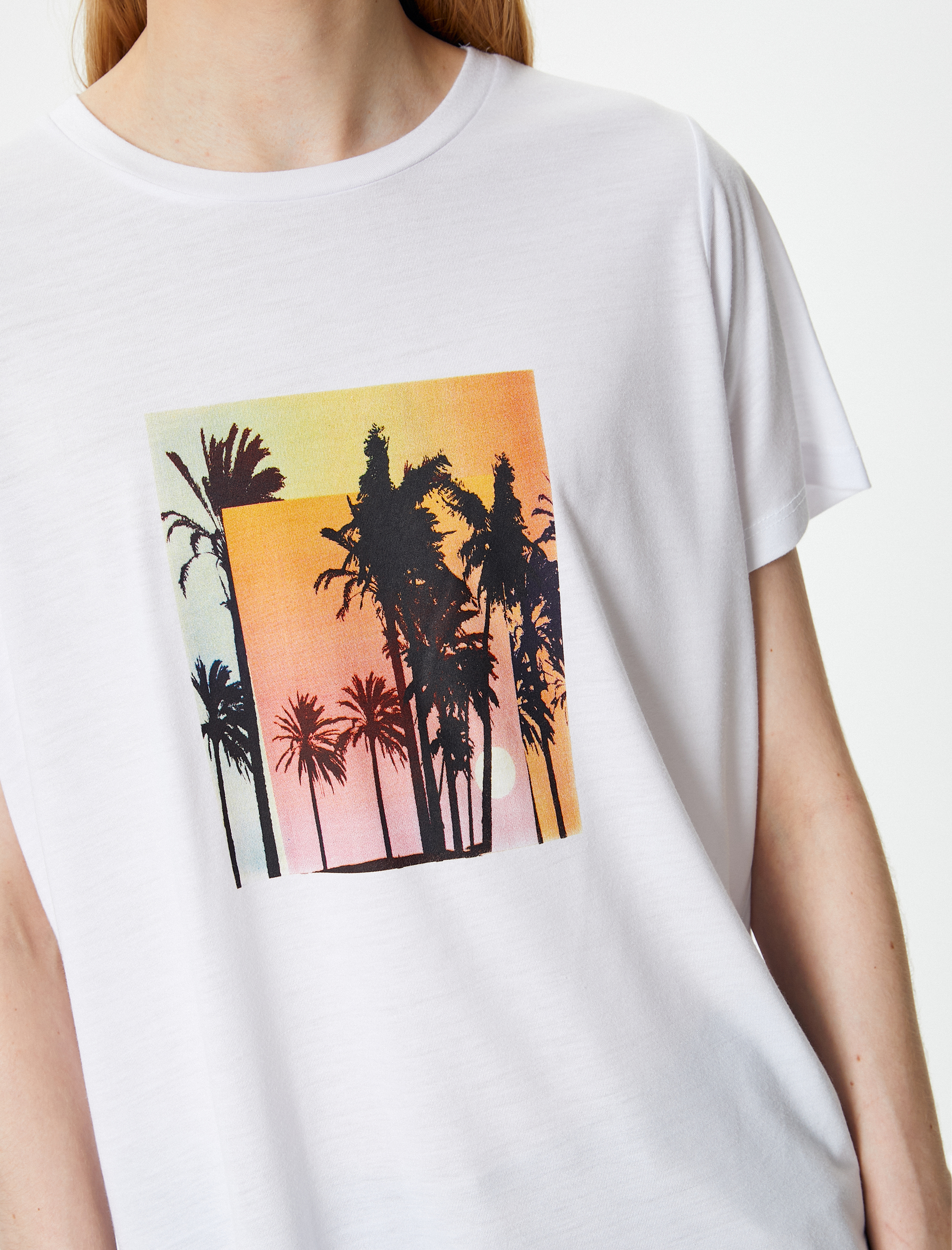   Baskılı Tişört Bisiklet Yaka Kısa Kollu Pamuklu