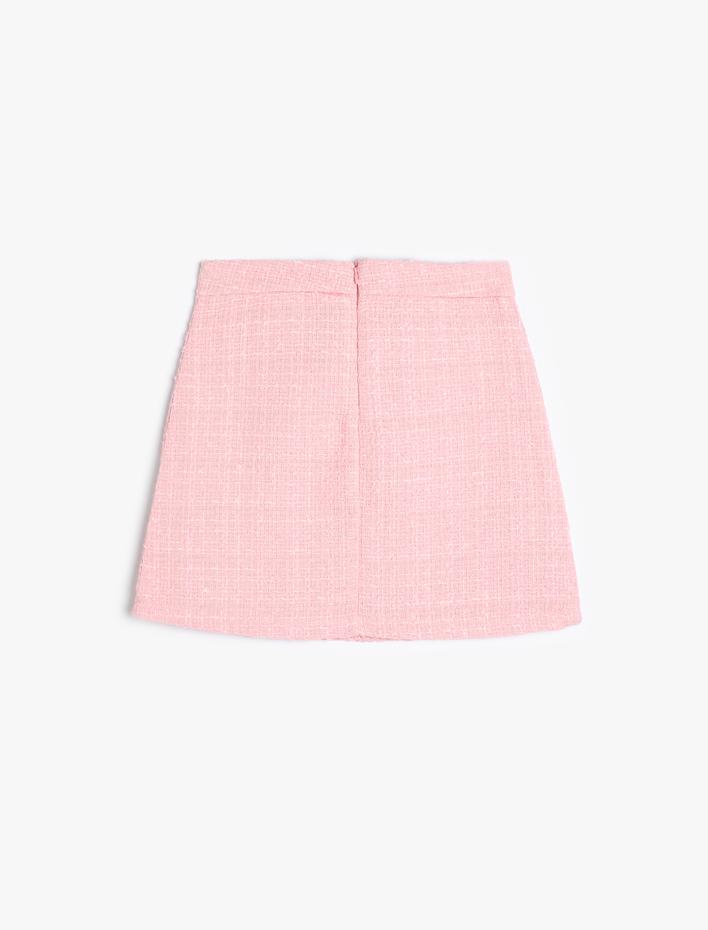 Kız Çocuk Tüvit Etek İnci Düğmeli Yırtmaç Detaylı