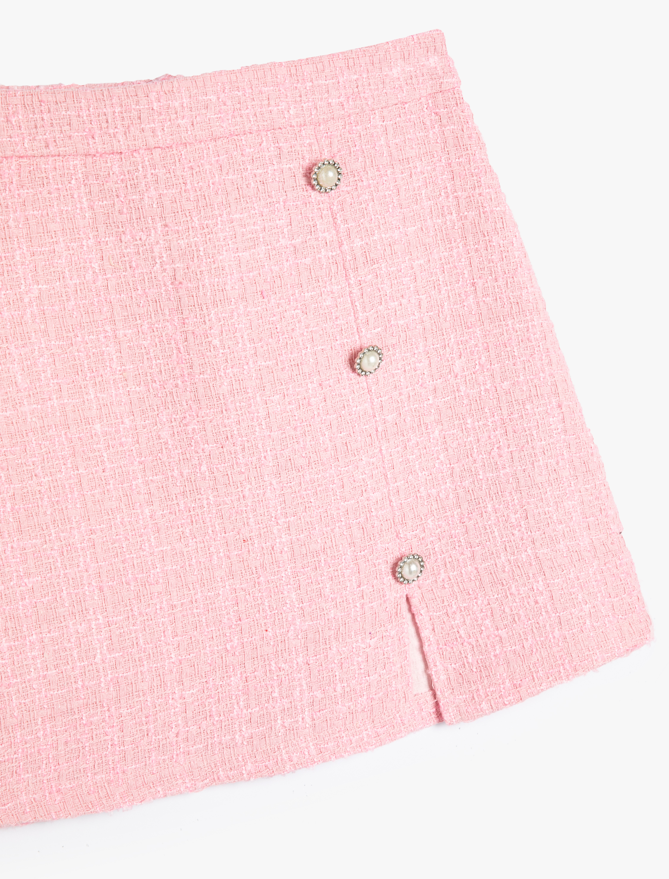  Kız Çocuk Tüvit Etek İnci Düğmeli Yırtmaç Detaylı