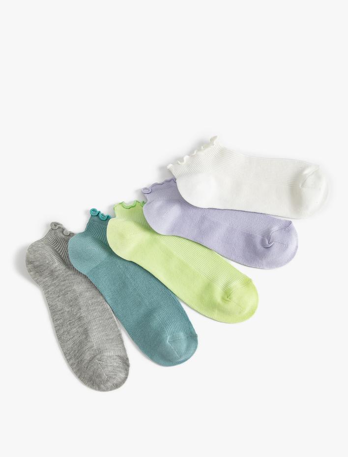 Kadın 5'li Patik Çorap Seti Fırfır Detaylı Çok Renkli