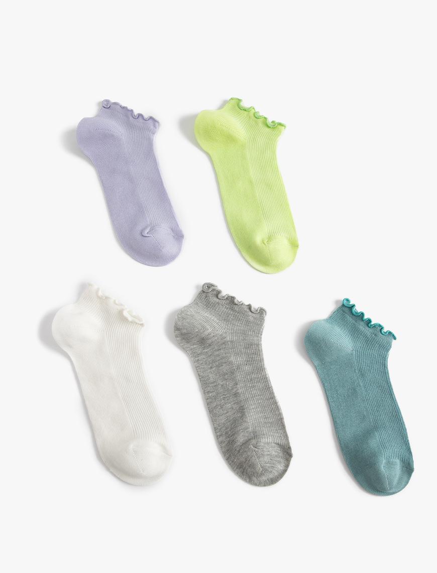  Kadın 5'li Patik Çorap Seti Fırfır Detaylı Çok Renkli