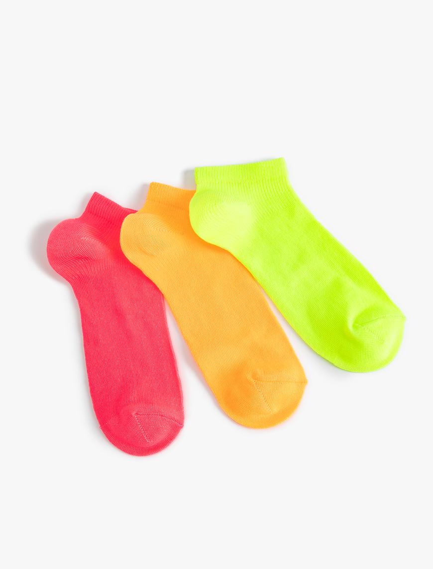  Kız Çocuk 3'lü Çok Renkli Basic Patik Çorap Seti