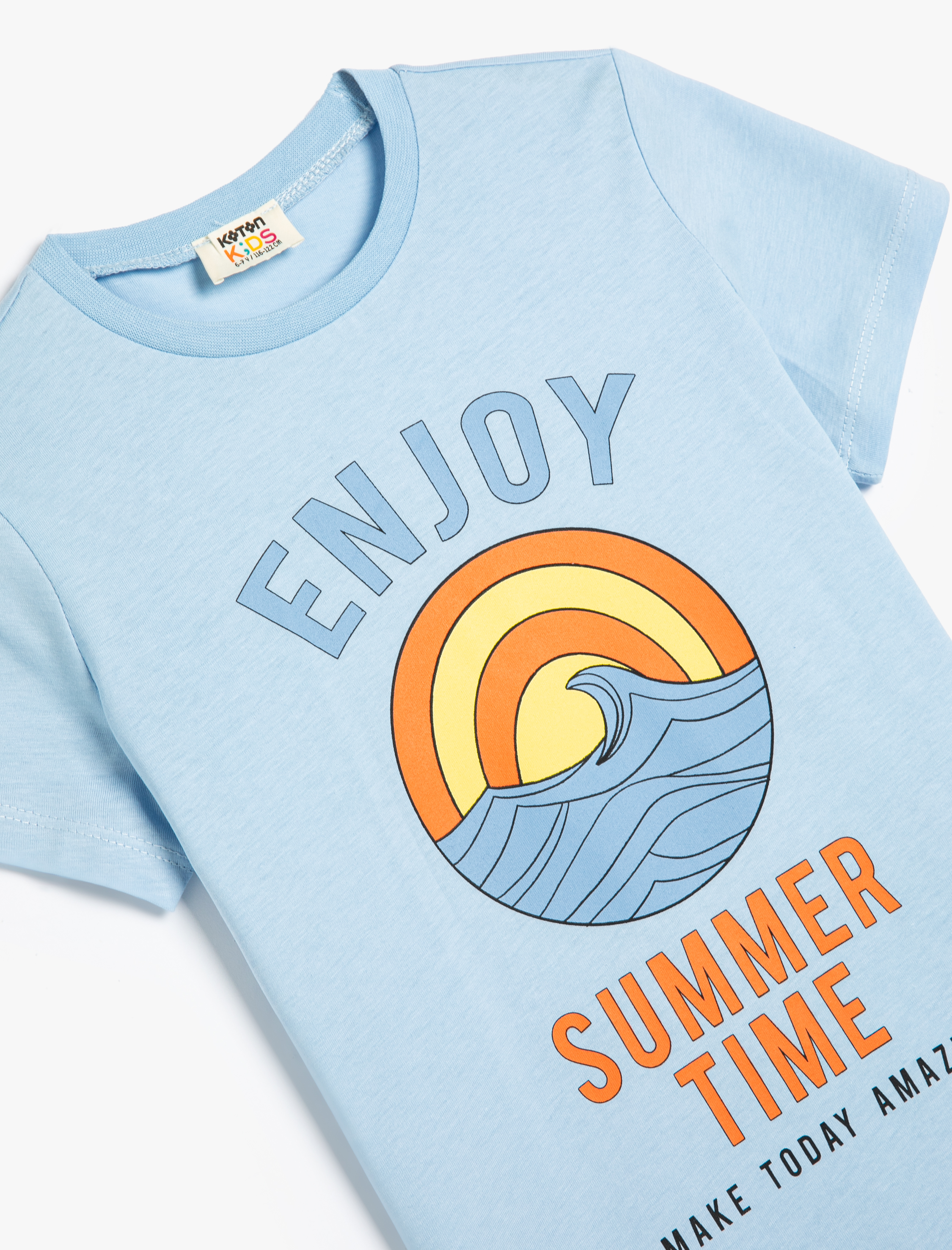  Erkek Çocuk Tişört Yaz Temalı Kısa Kollu Bisiklet Yaka Pamuklu