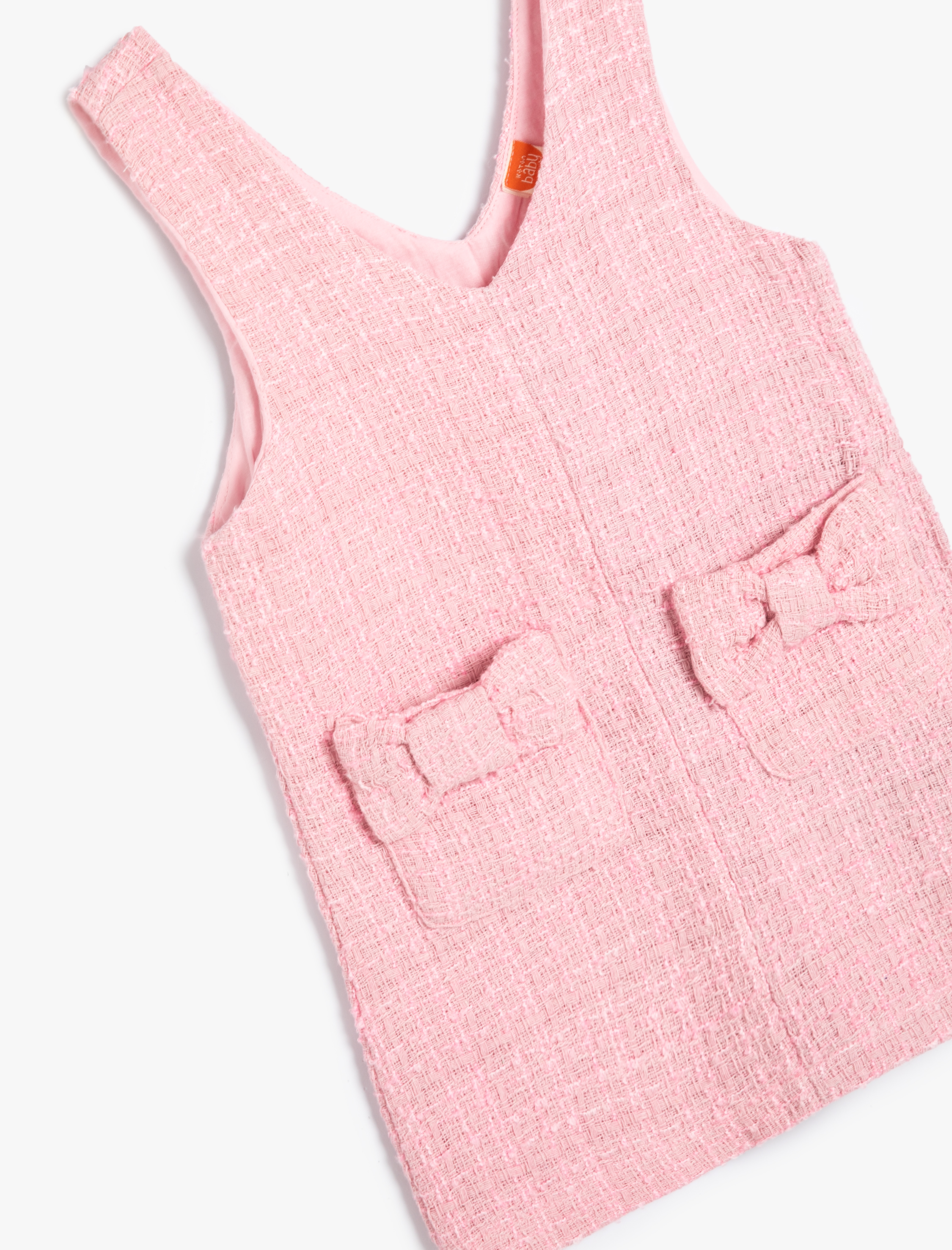  Kız Bebek Tüvit Elbise Cepli Fiyonk Detaylı