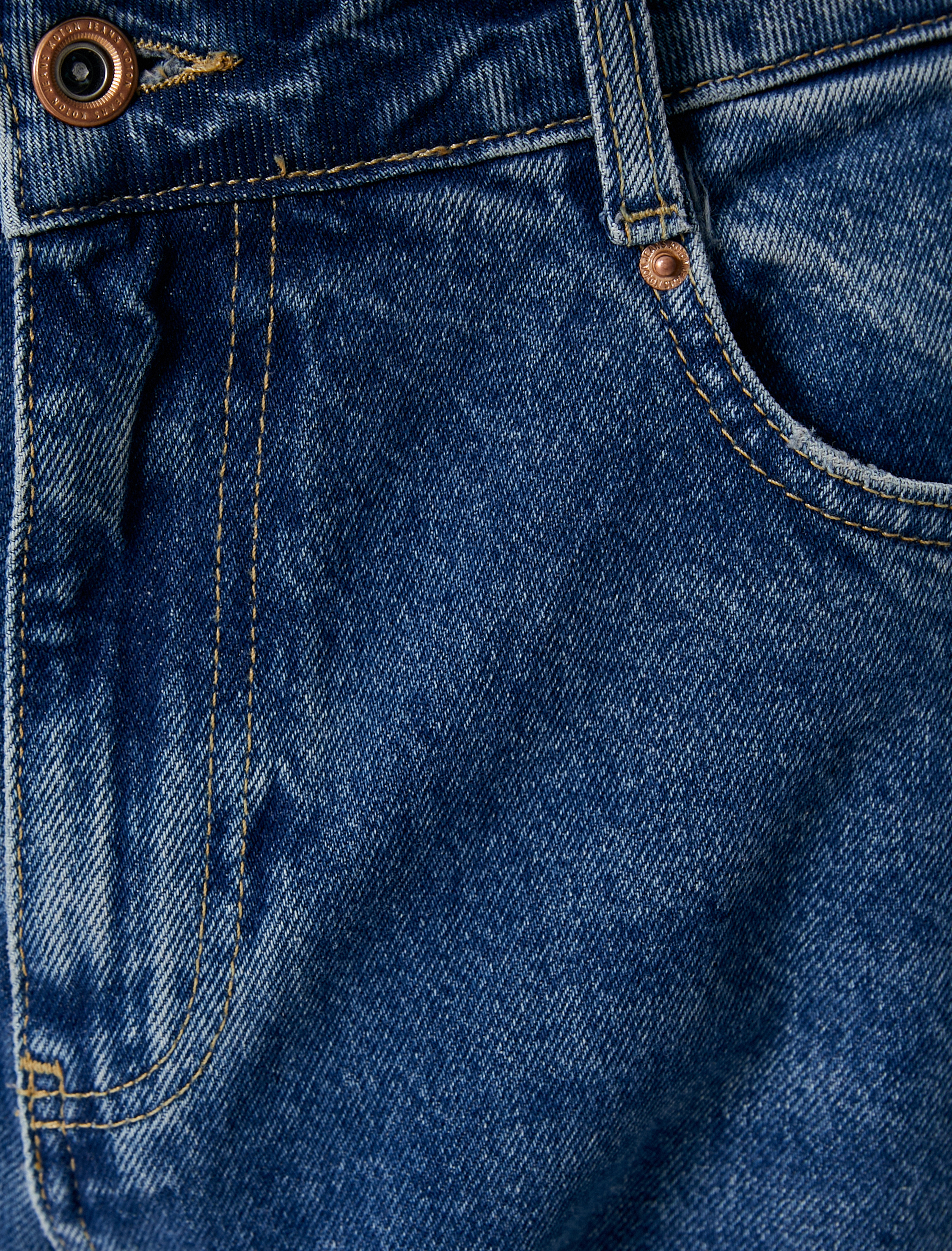   Mom Fit Kot Pantolon Standart Bel Cepli Pamuklu - Mom Jean