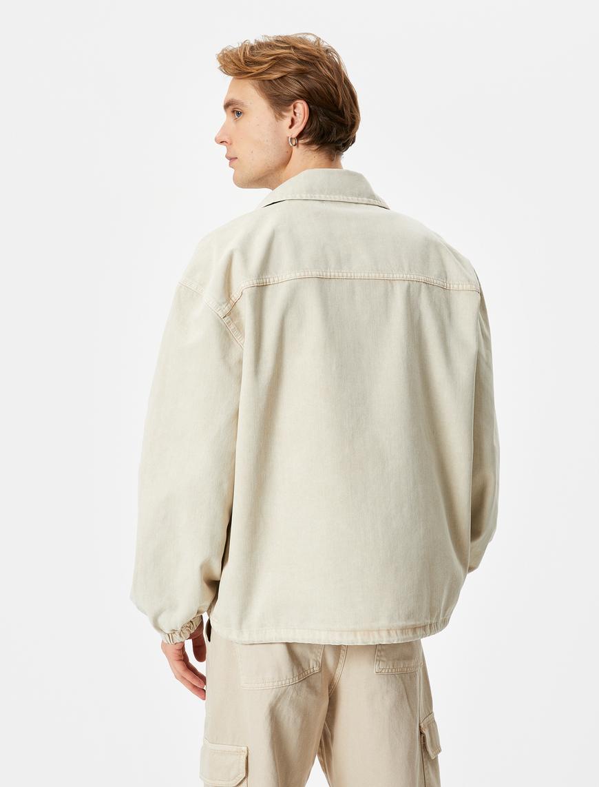   Kot Ceket Klasik Yaka Çıtçıt Düğmeli Cepli Beli Bağcıklı
