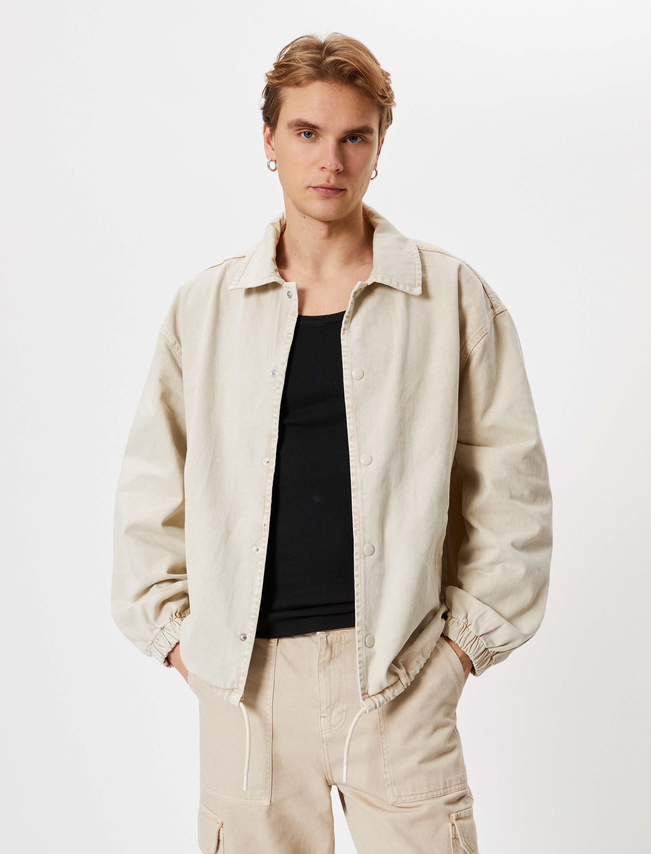   Kot Ceket Klasik Yaka Çıtçıt Düğmeli Cepli Beli Bağcıklı