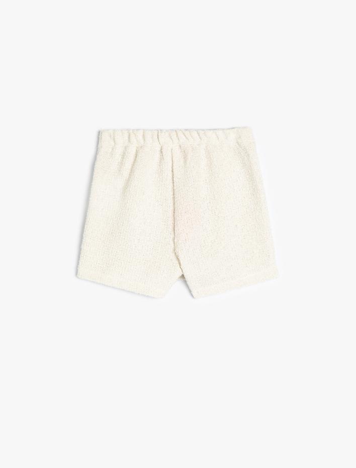 Kız Bebek Tüvit Şort İnci Düğme Detaylı Beli Lastikli