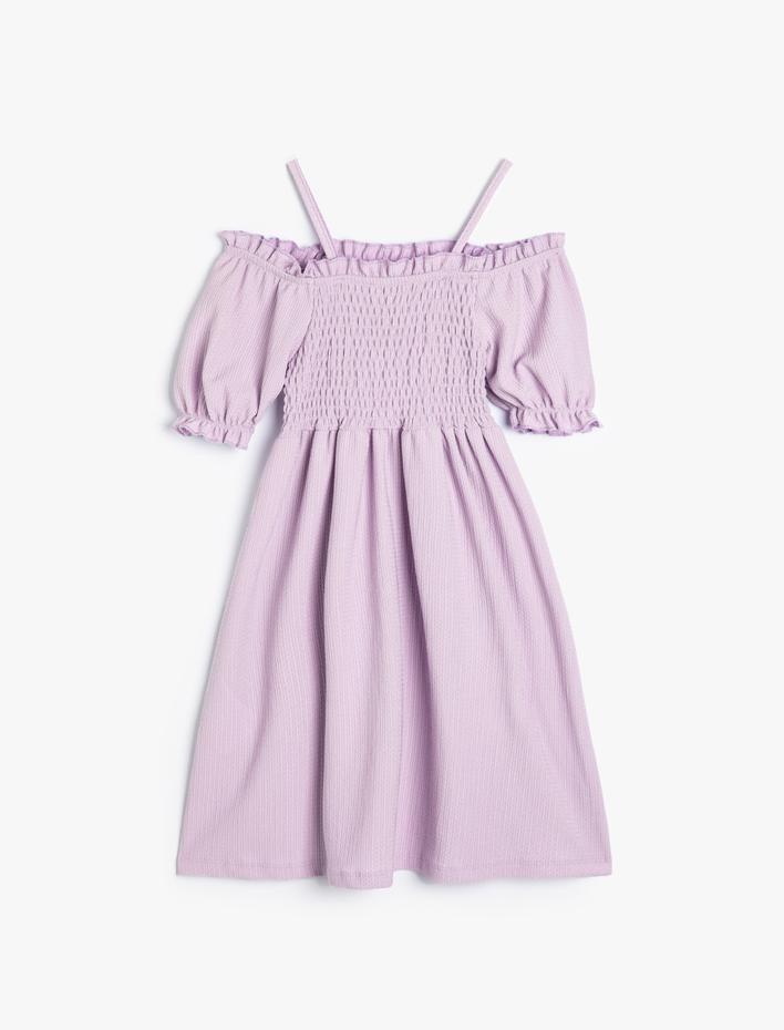 Kız Çocuk Parti Elbisesi Düşük Omuz Balon Kollu Askılı