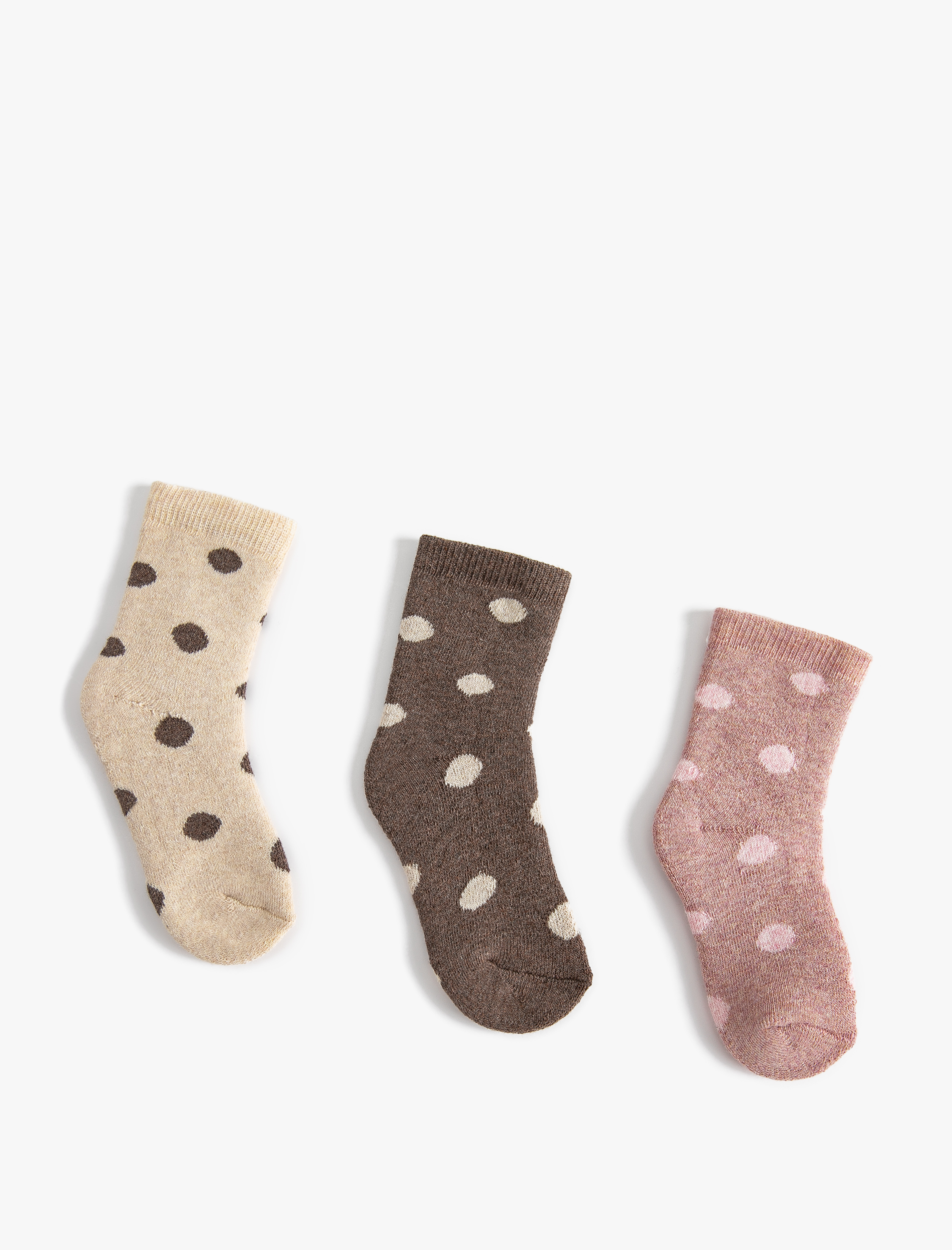  Kız Bebek 3'lü Puantiyeli Havlu Çorap Seti Desenli