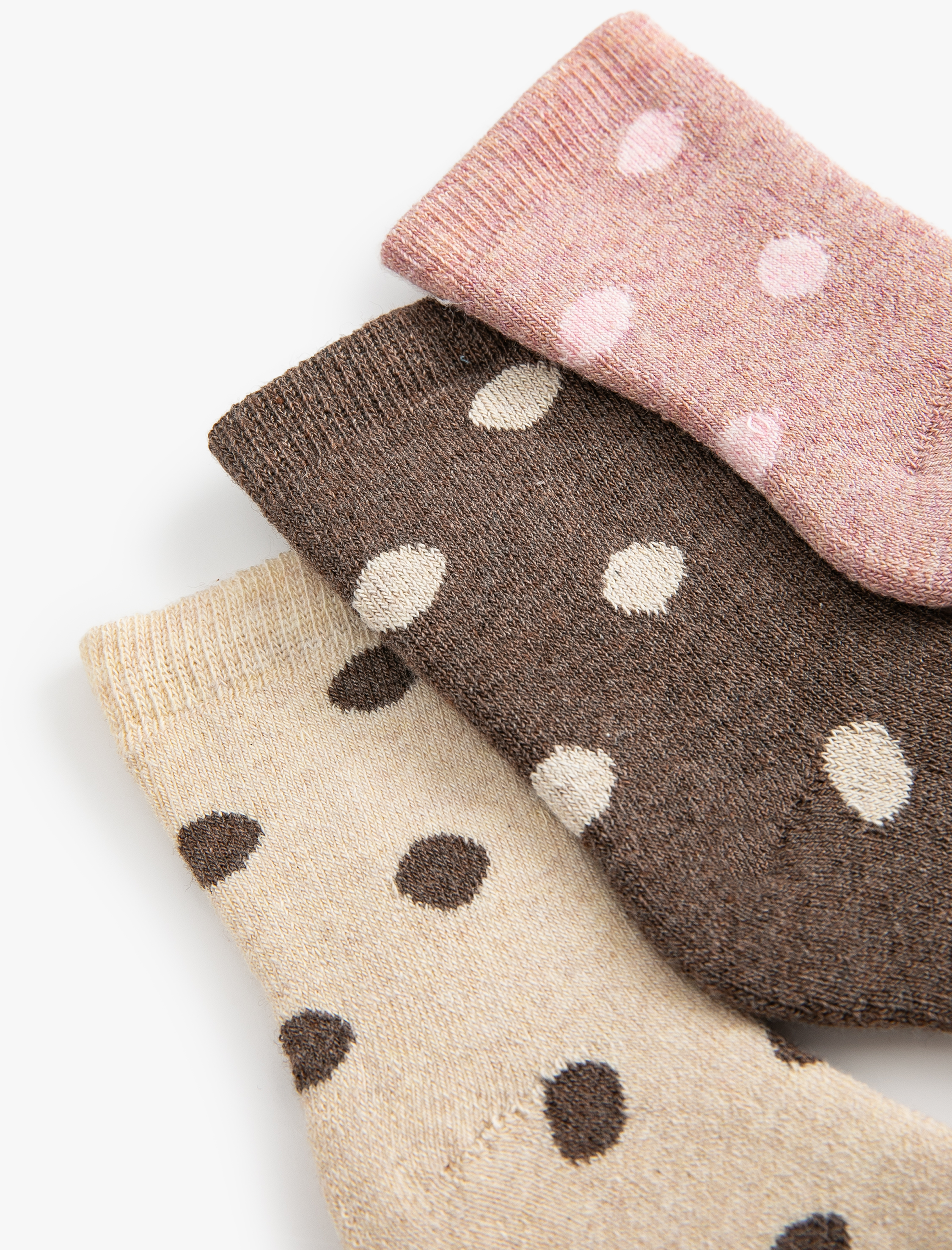  Kız Bebek 3'lü Puantiyeli Havlu Çorap Seti Desenli