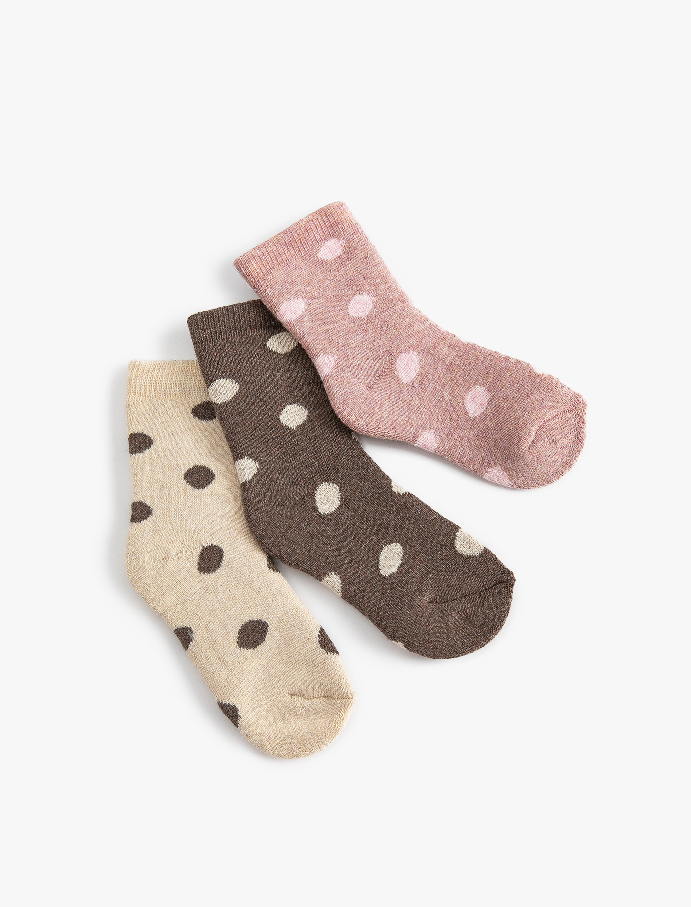  Kız Bebek 3'lü Puantiyeli Havlu Çorap Seti Desenli