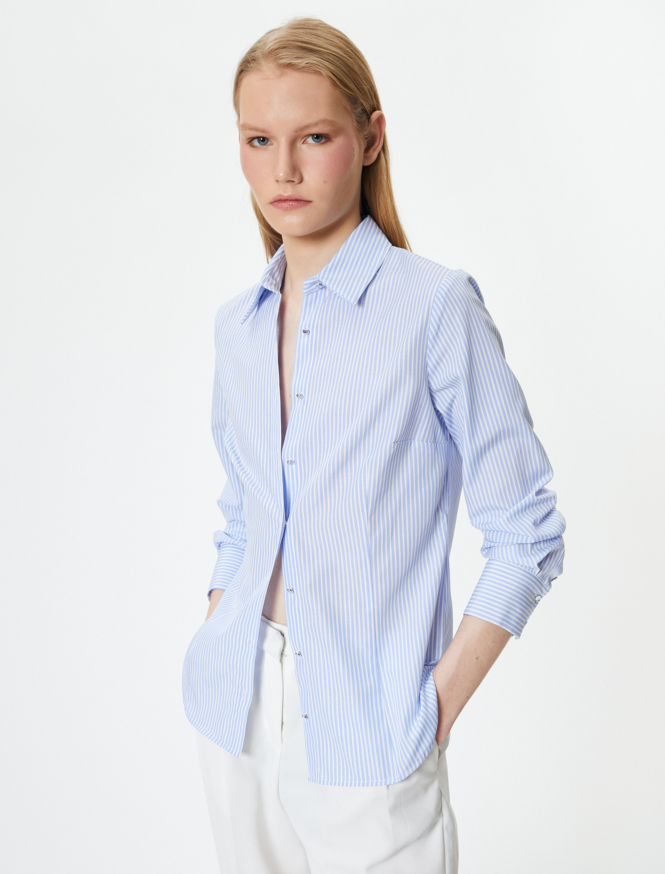   Slim Fit Gömlek Düğmeli Uzun Kollu