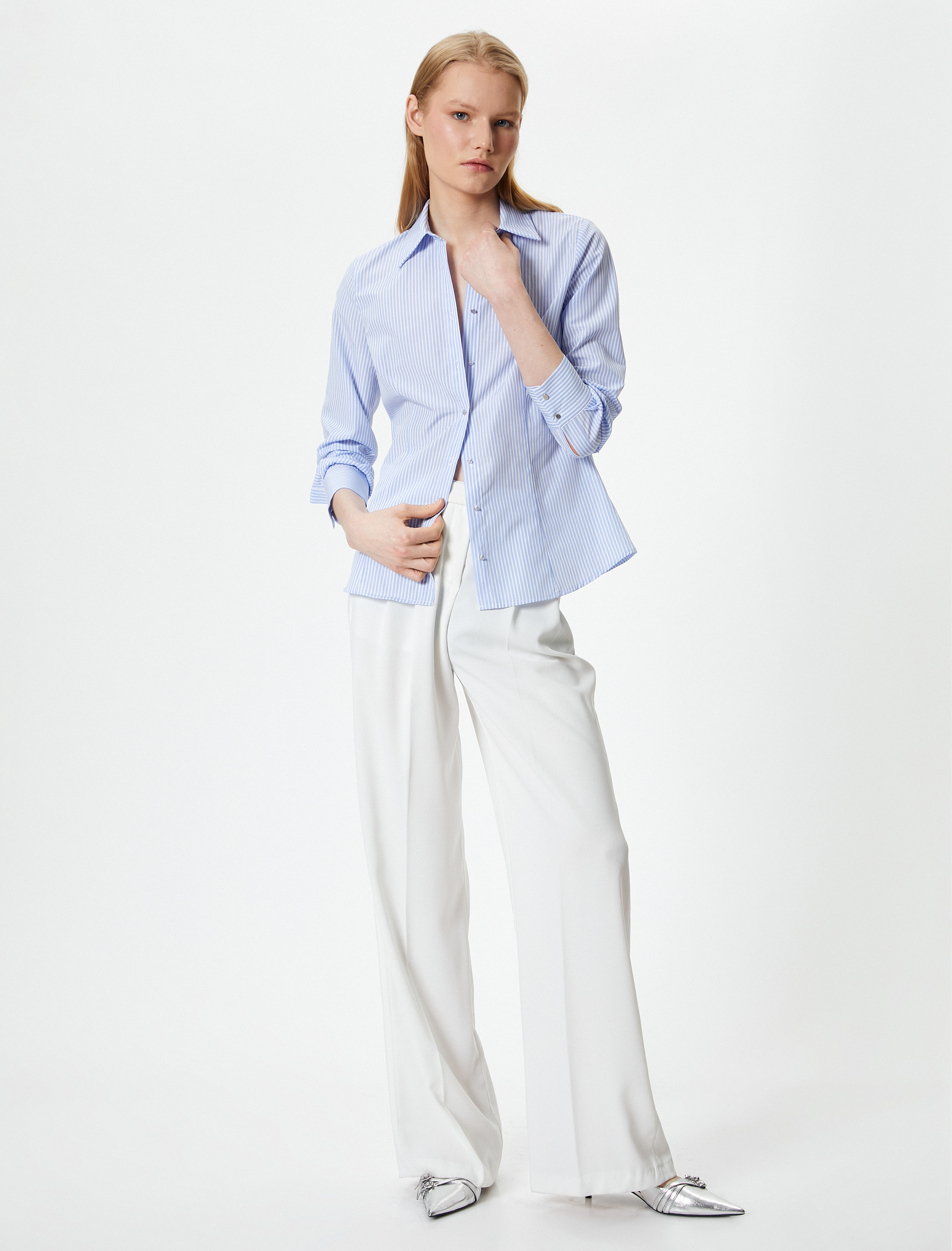   Slim Fit Gömlek Düğmeli Uzun Kollu