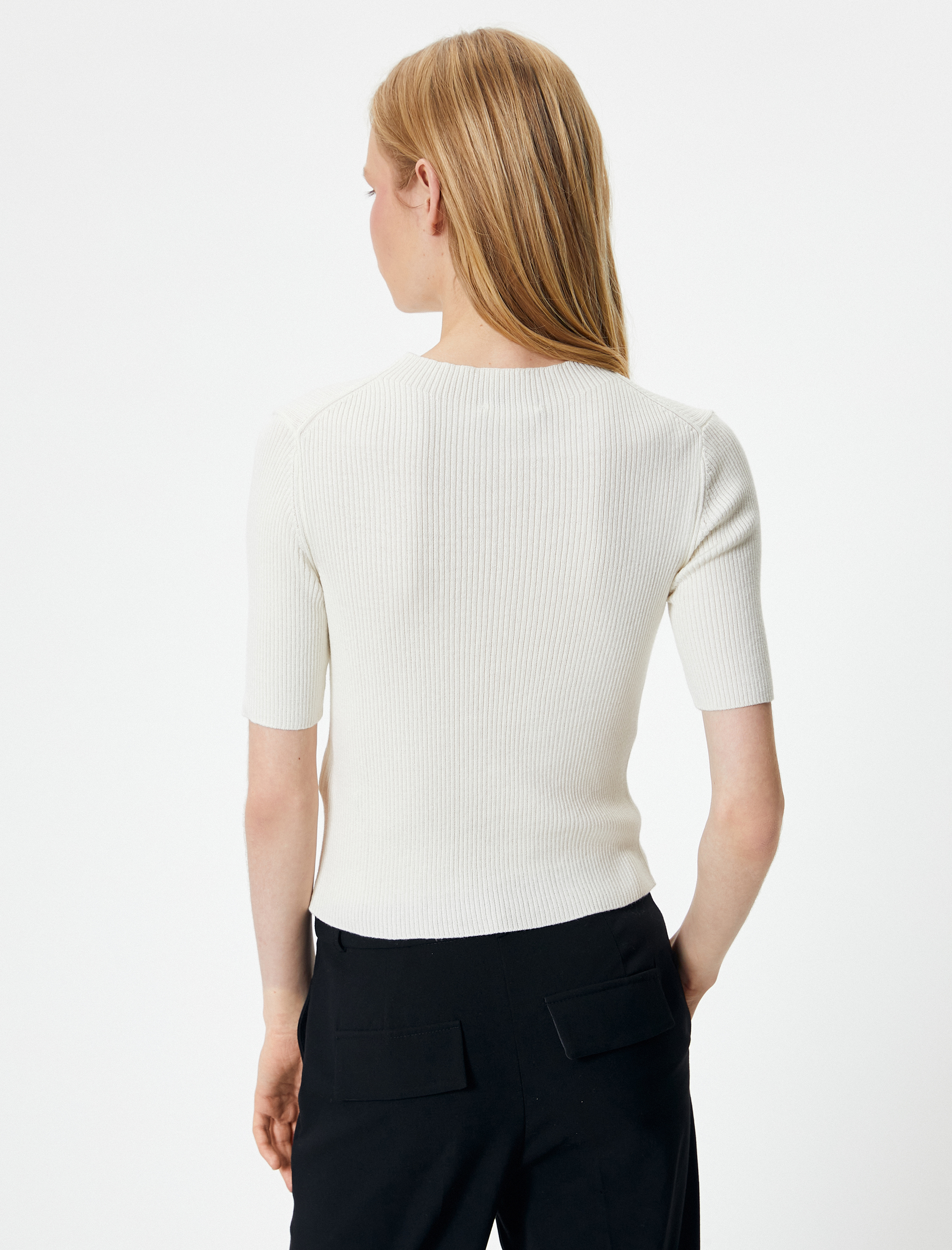 Triko Kazak Kısa Kollu Fitilli Yuvarlak Yaka