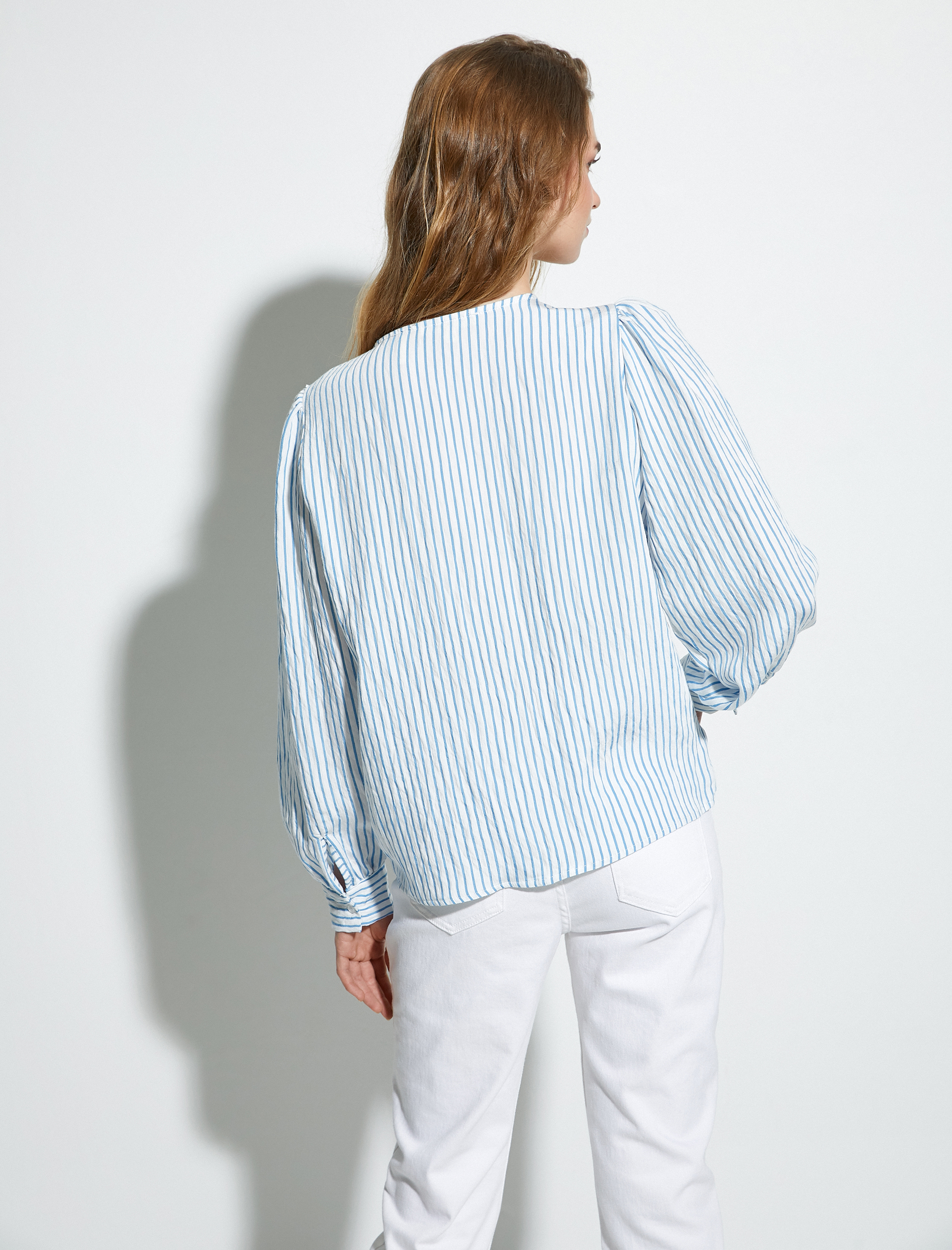   Bebe Yaka Poplin Gömlek Balon Kollu Bağlama Detaylı