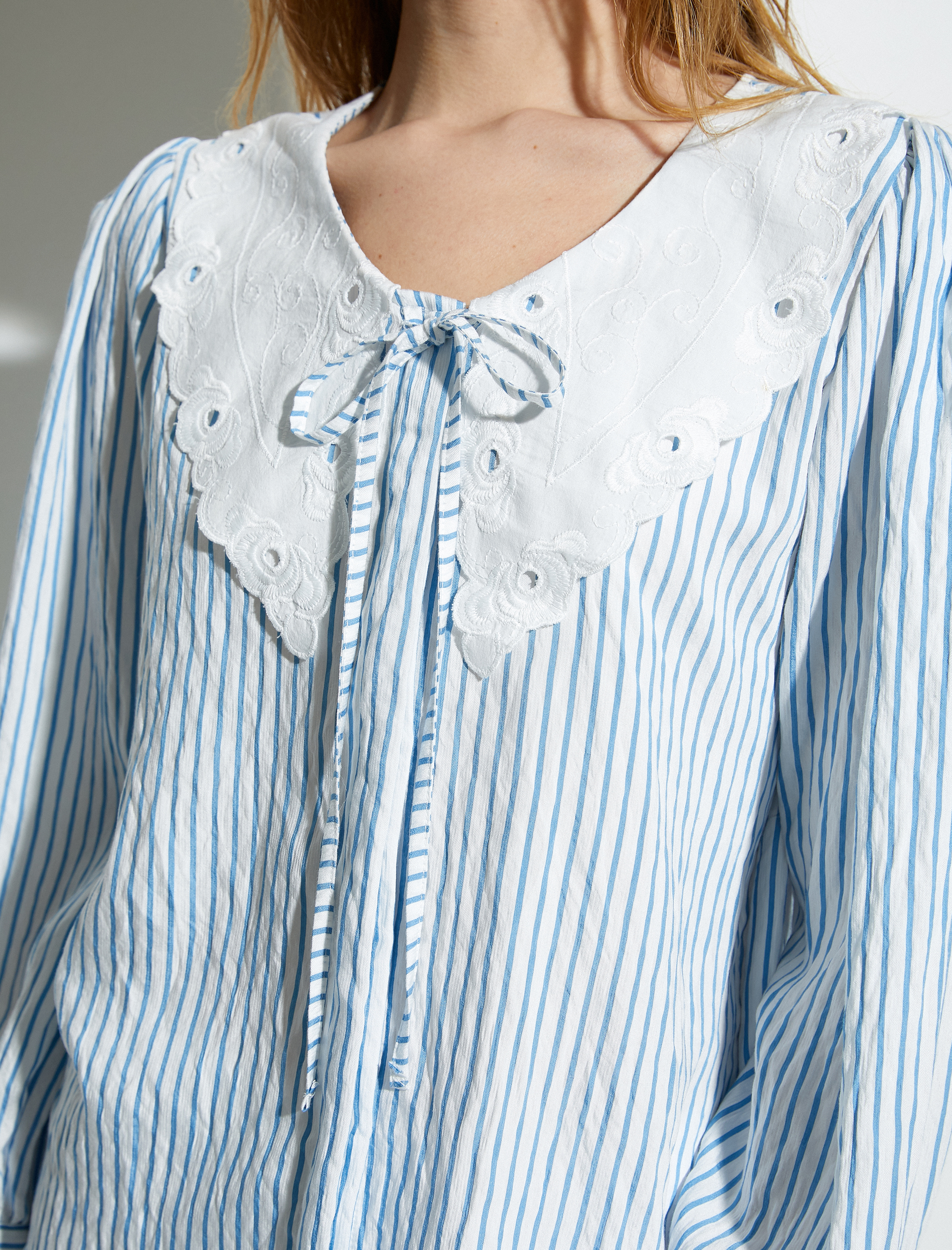   Bebe Yaka Poplin Gömlek Balon Kollu Bağlama Detaylı