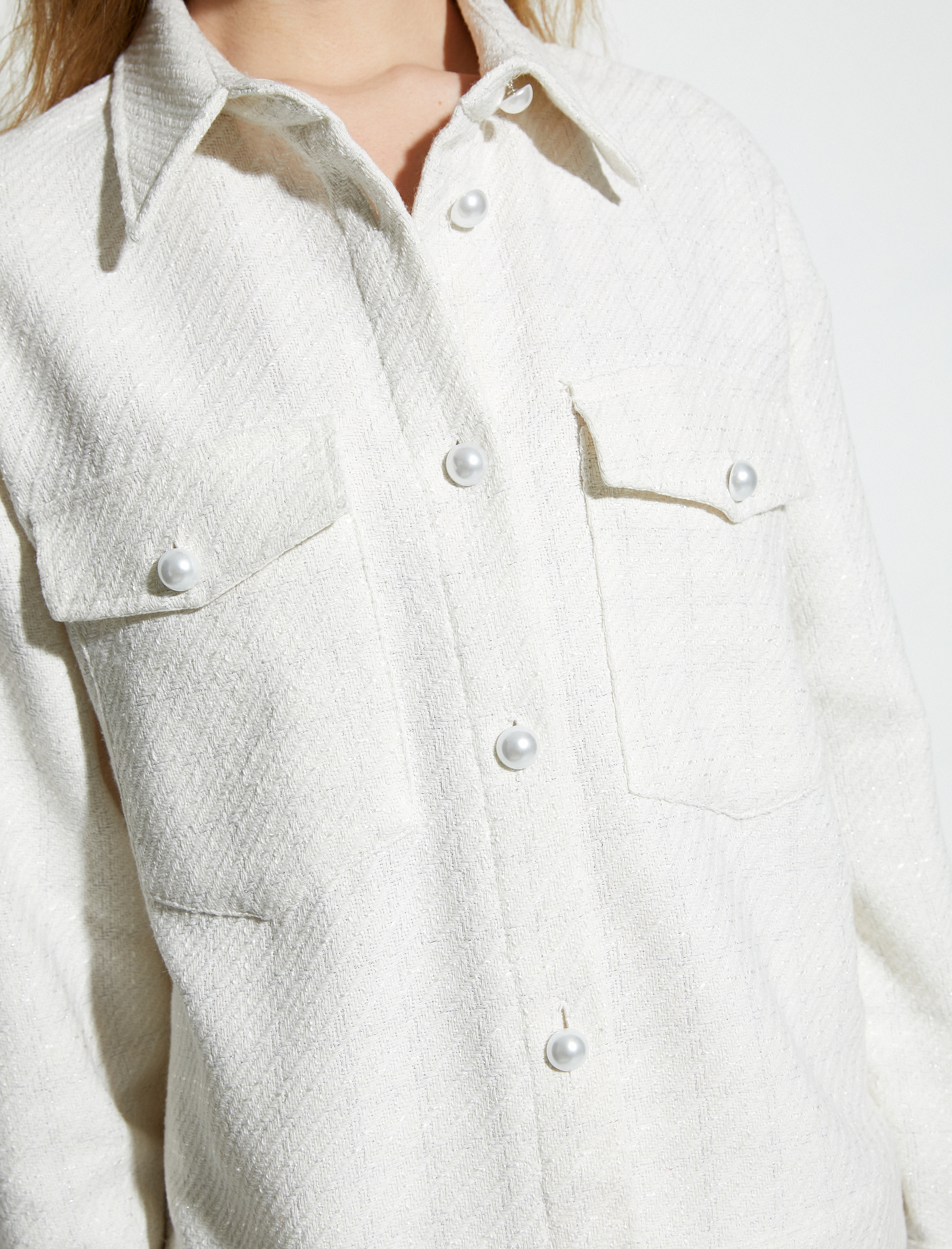   Gömlek Ceket Kapaklı Cepli İnci Düğmeli Metalik Sim Detaylı