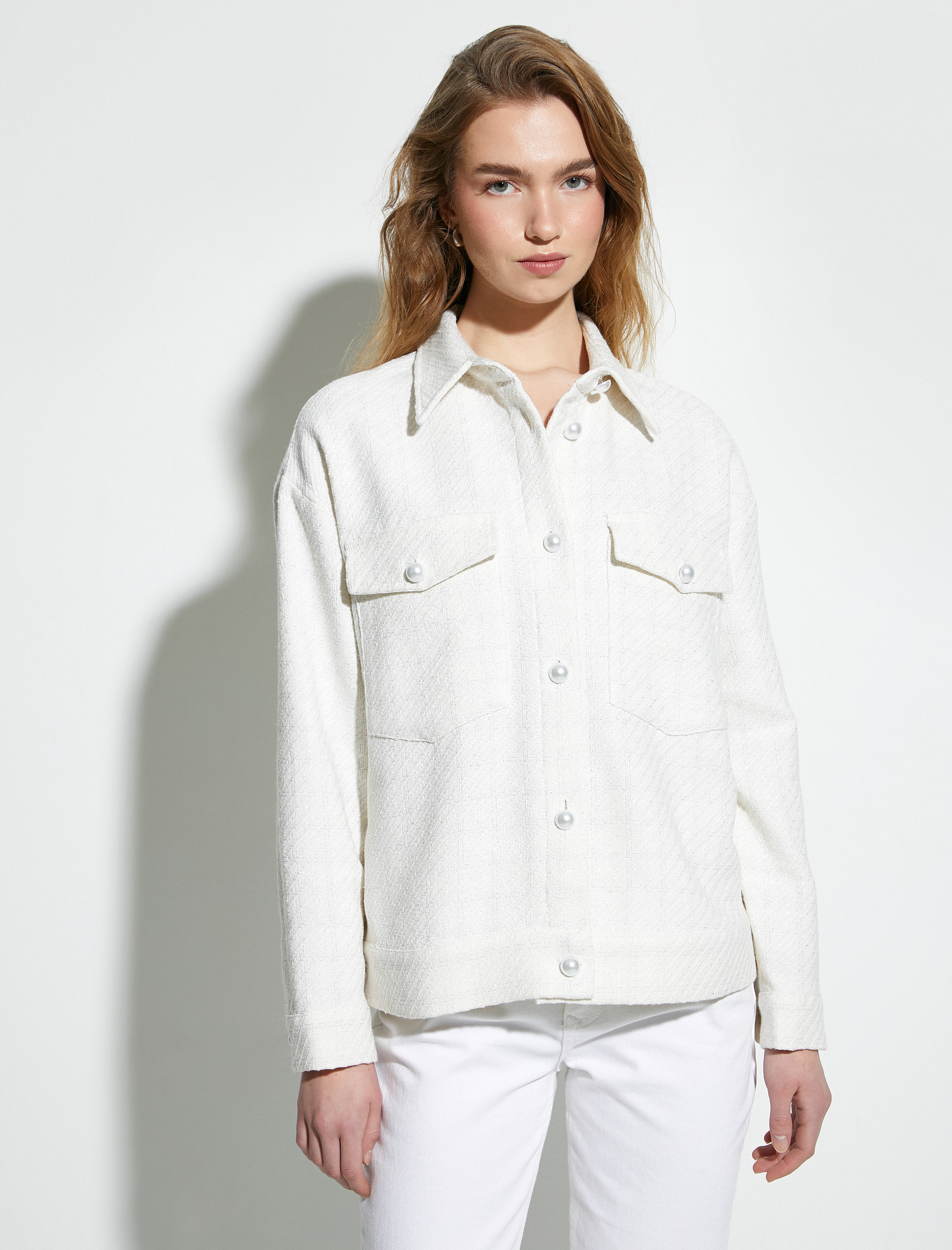   Gömlek Ceket Kapaklı Cepli İnci Düğmeli Metalik Sim Detaylı