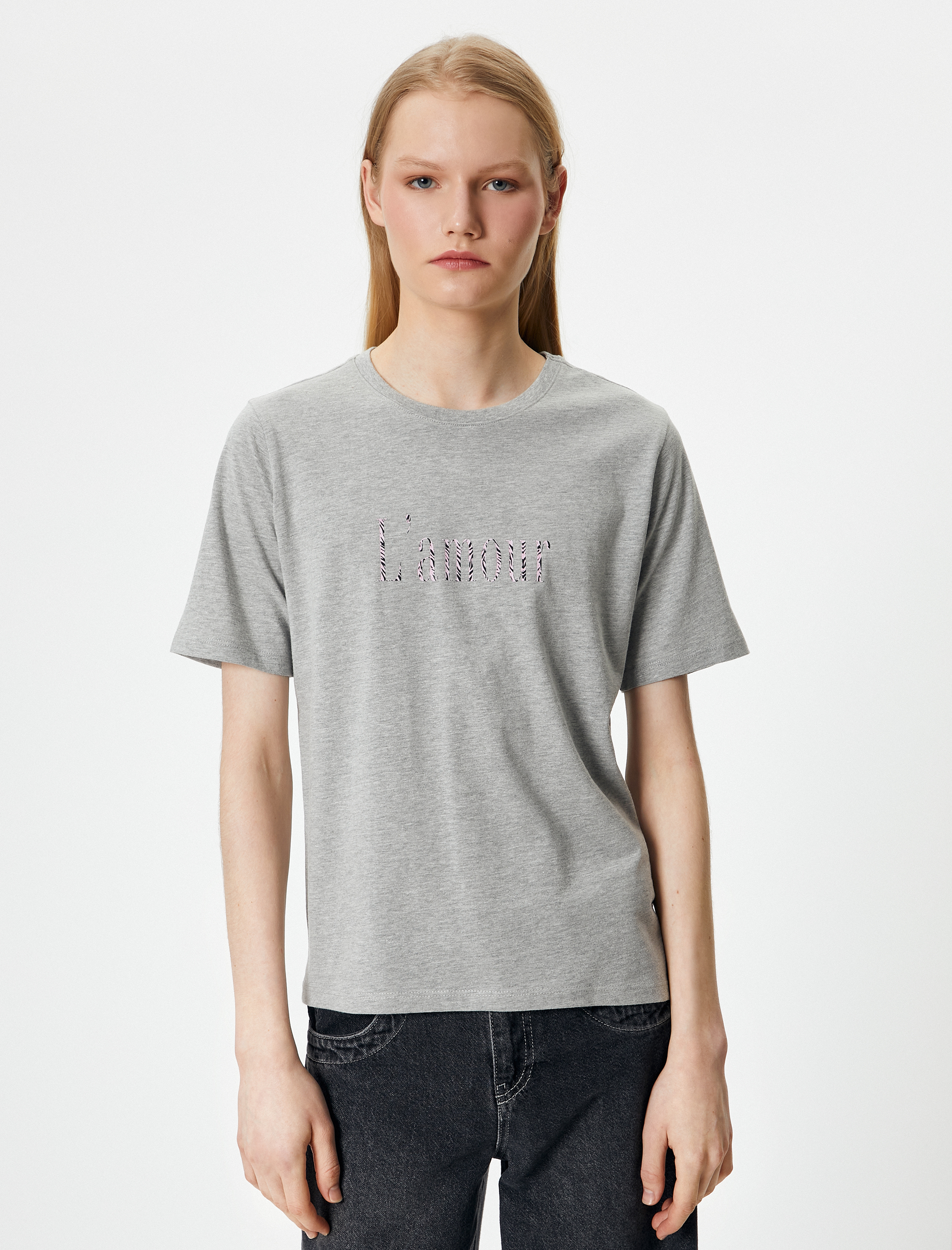   Slogan Baskılı Tişört Kısa Kollu Bisiklet Yaka Pamuklu