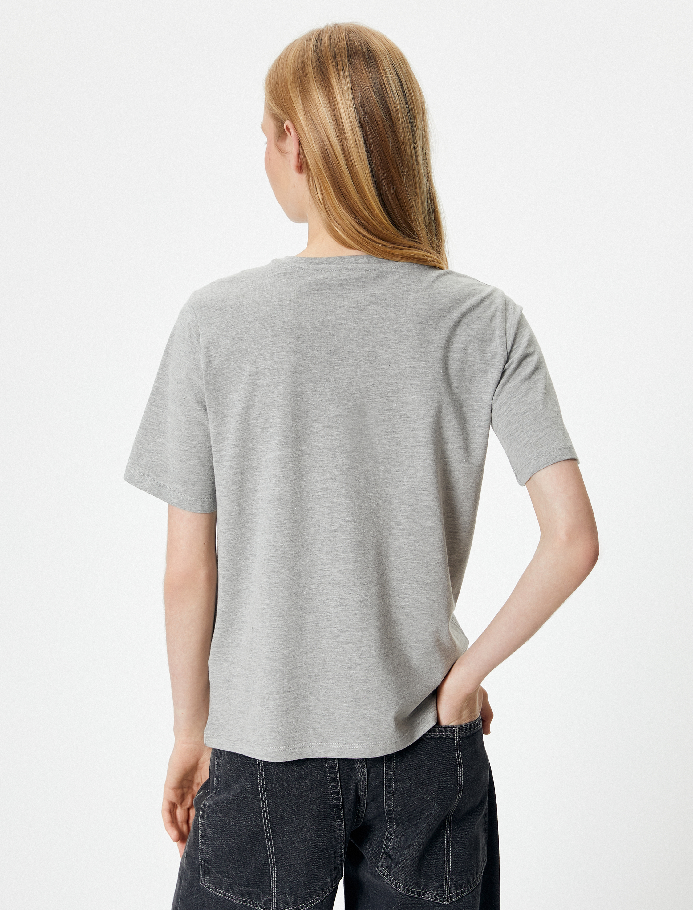   Slogan Baskılı Tişört Kısa Kollu Bisiklet Yaka Pamuklu