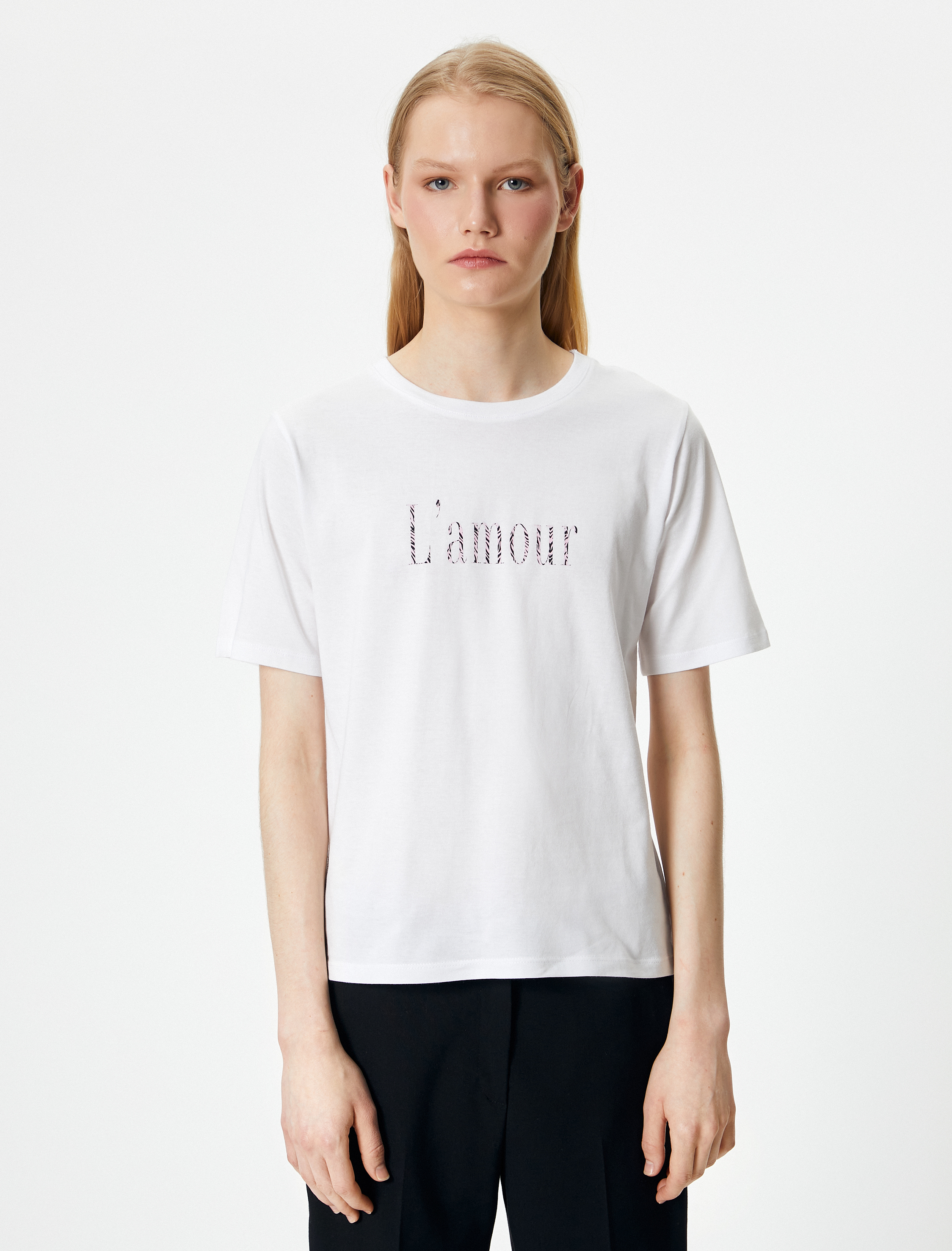   Slogan Baskılı Tişört Kısa Kollu Bisiklet Yaka Pamuklu