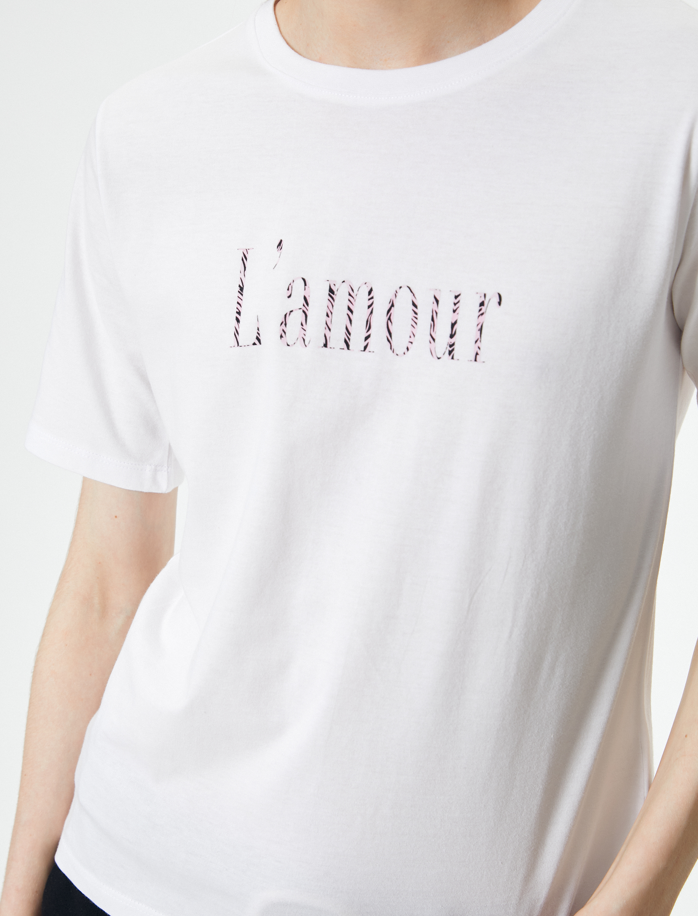   Slogan Baskılı Tişört Kısa Kollu Bisiklet Yaka Pamuklu