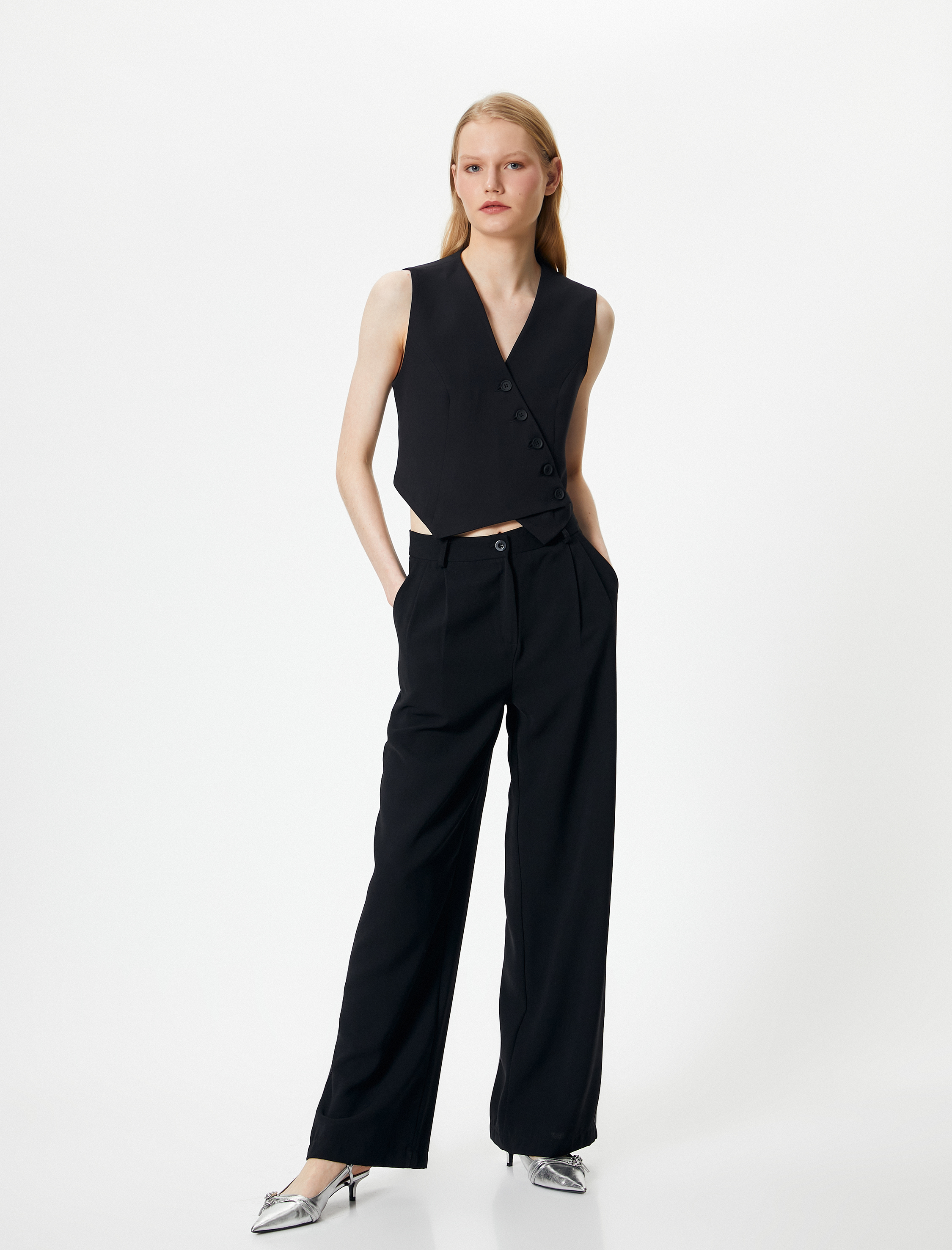   Kruvaze Yelek Düğmeli V Yaka