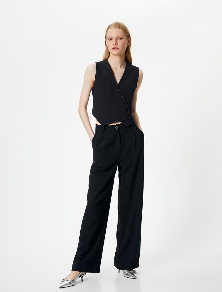  Kruvaze Yelek Düğmeli V Yaka