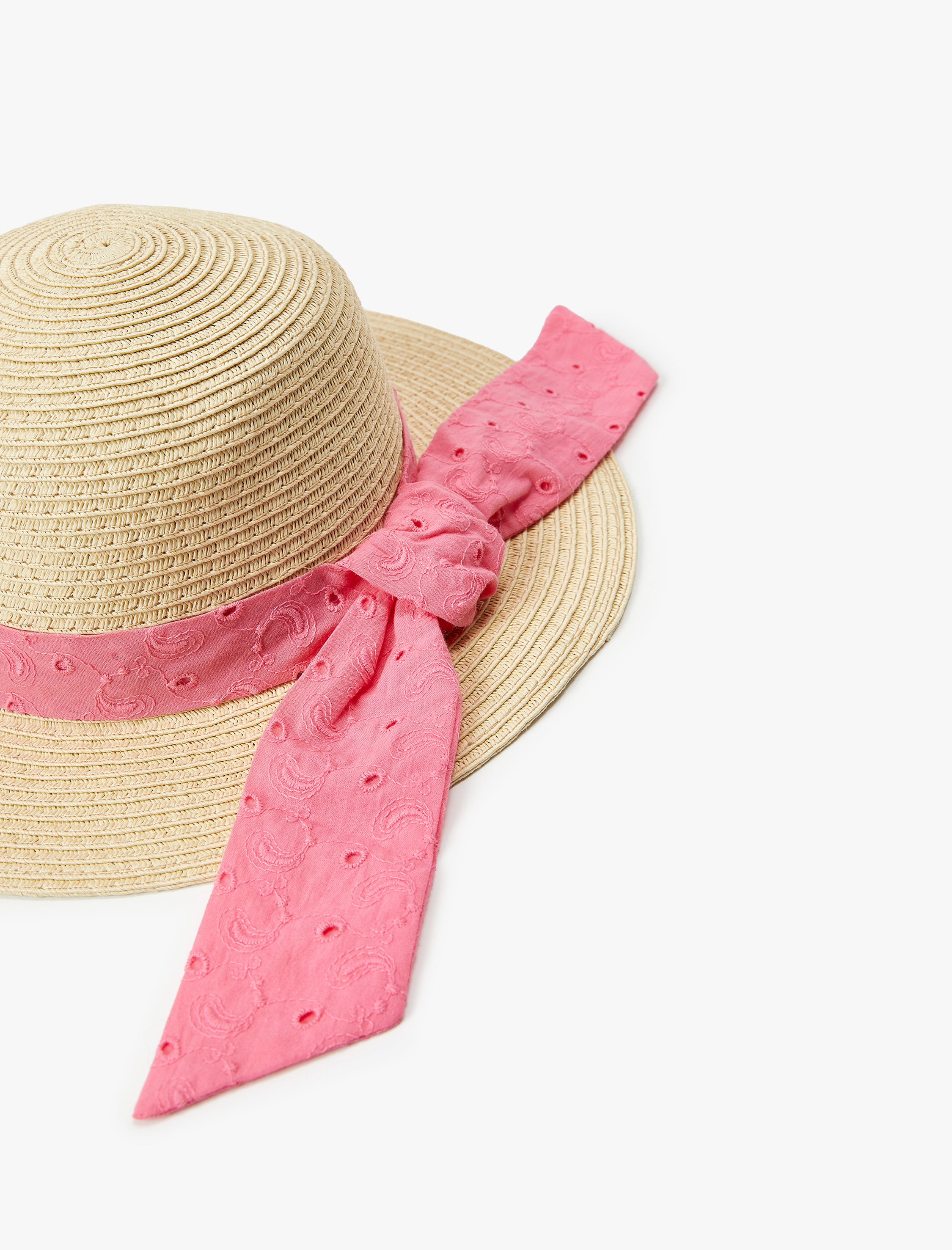  Kız Çocuk Hasır Şapka Fötr Kurdelede Detaylı