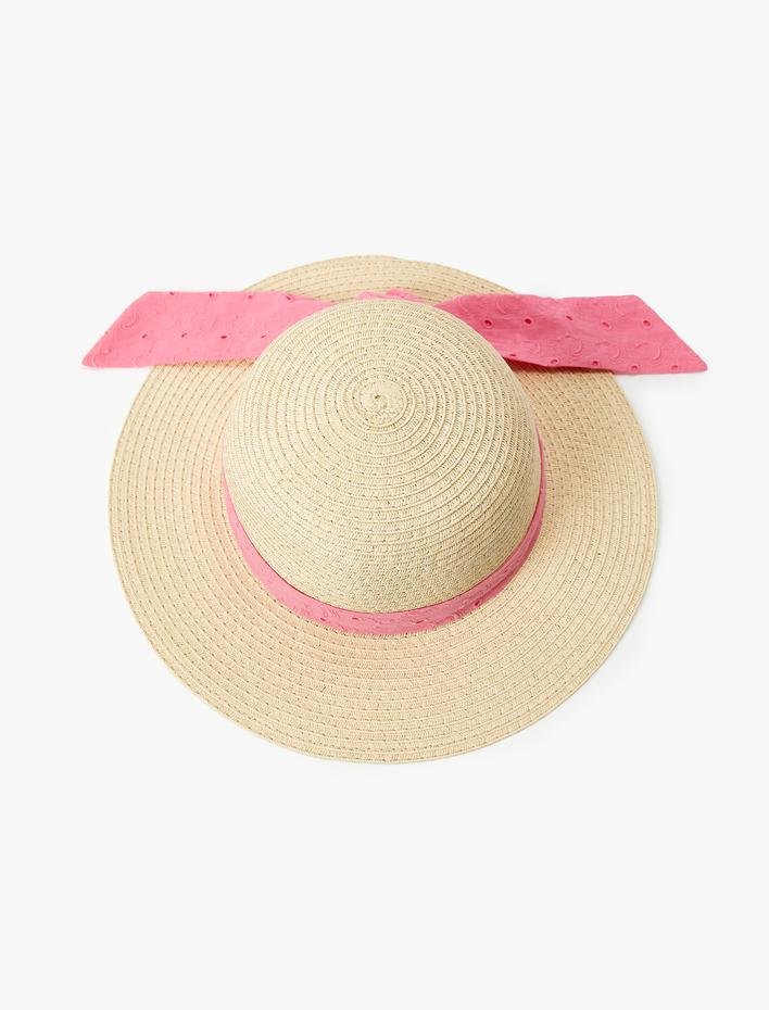 Kız Çocuk Kurdelede Detaylı Hasır Şapka