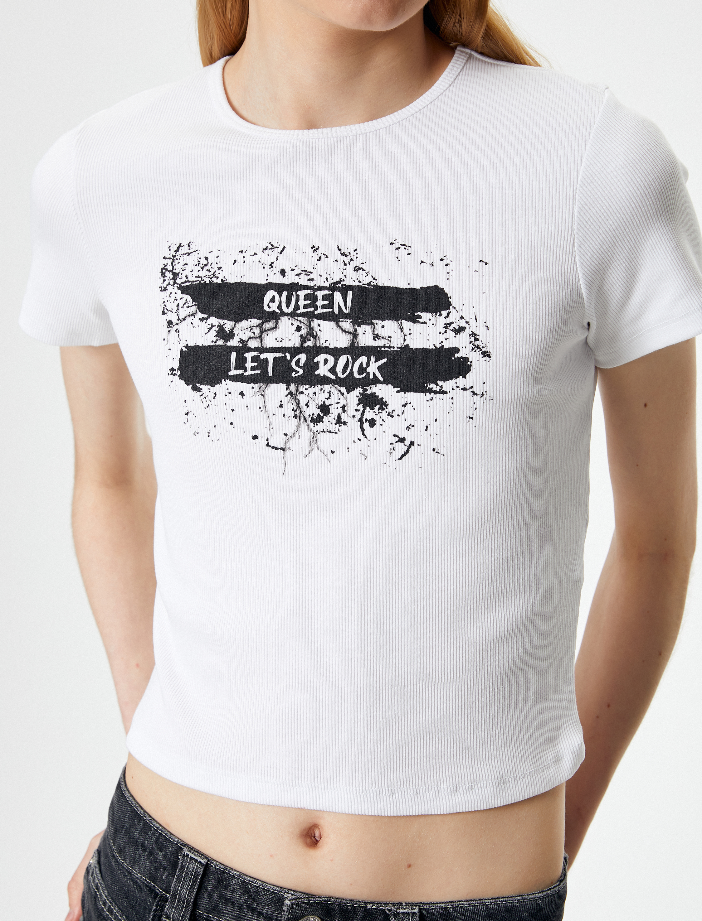 Slogan Baskılı Tişört Kısa Kollu Bisiklet Yaka Pamuklu