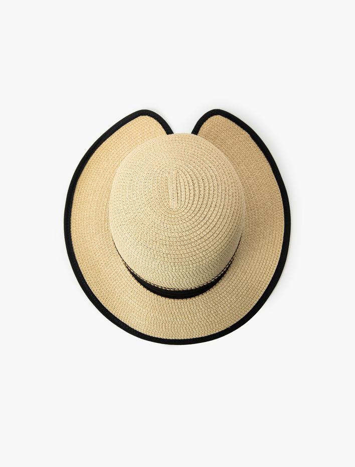 Kadın Bant Detaylı Hasır Şapka