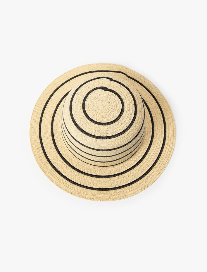 Kadın Hasır Fötr Şapka Çizgili