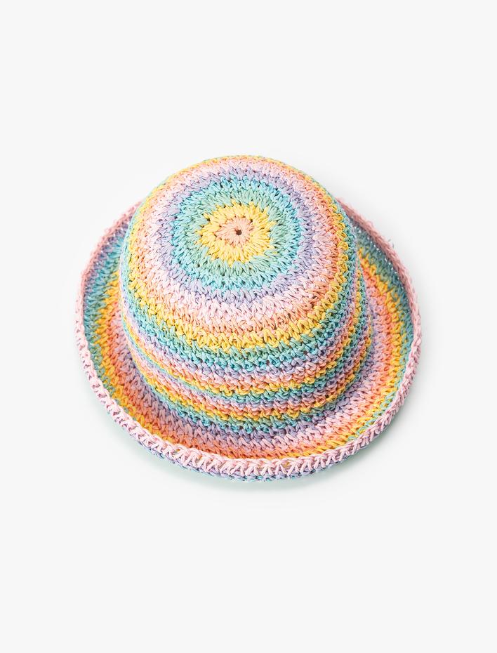 Kız Çocuk Hasır Şapka Çok Renkli