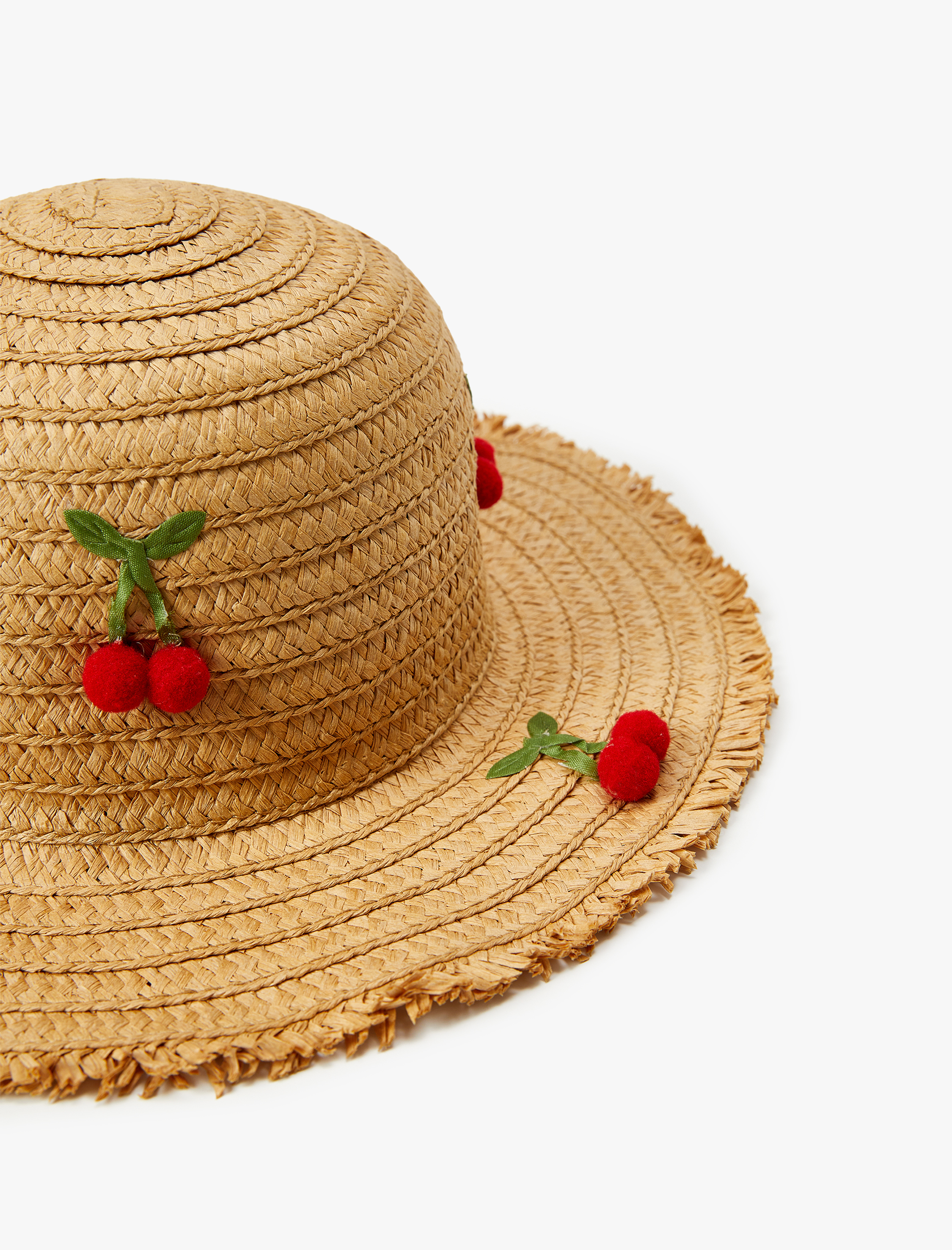 Kız Çocuk Hasır Şapka Kiraz Aplike Detaylı