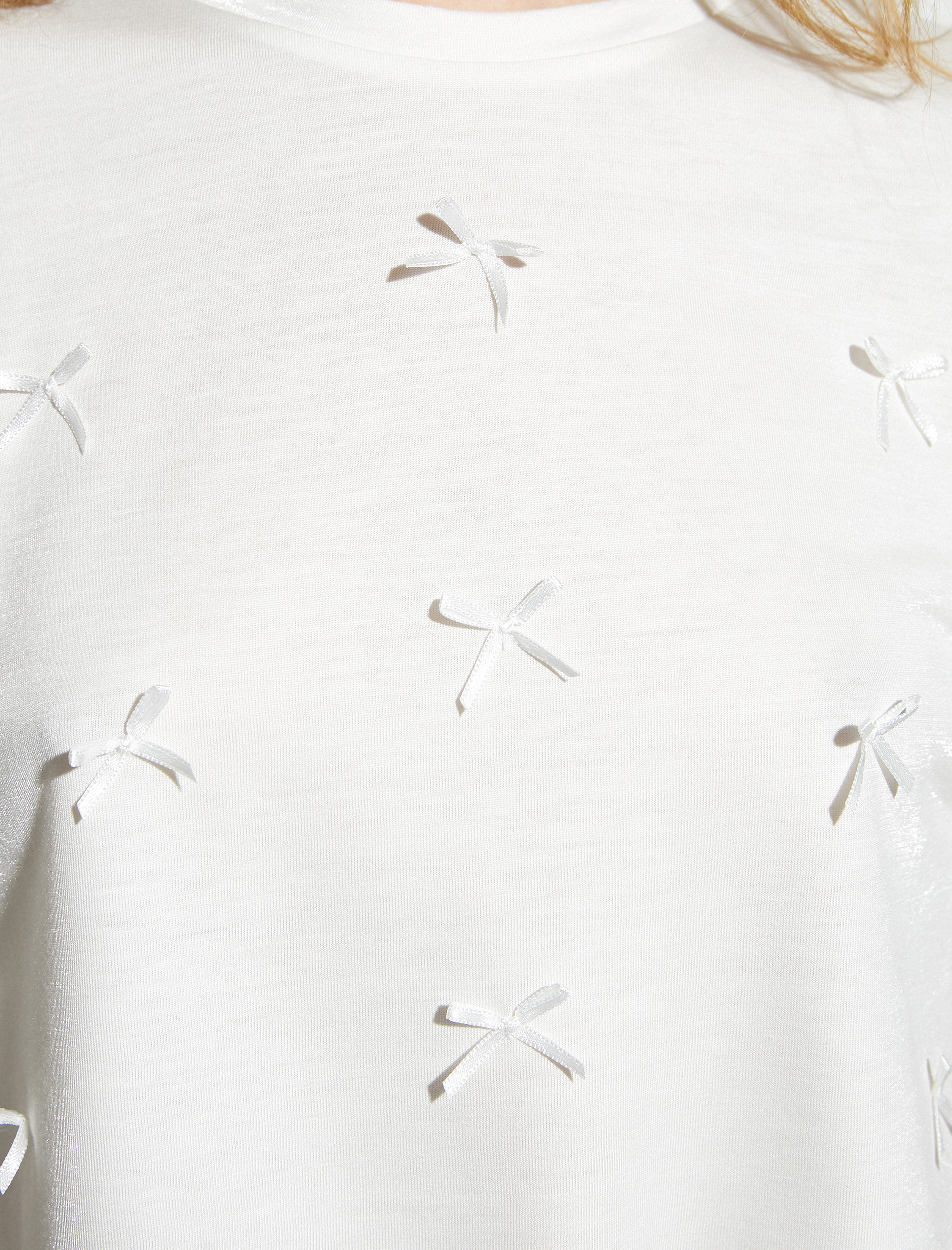   Crop Tişört Fiyonk Detaylı Bisiklet Yaka Kısa Kollu Viskon