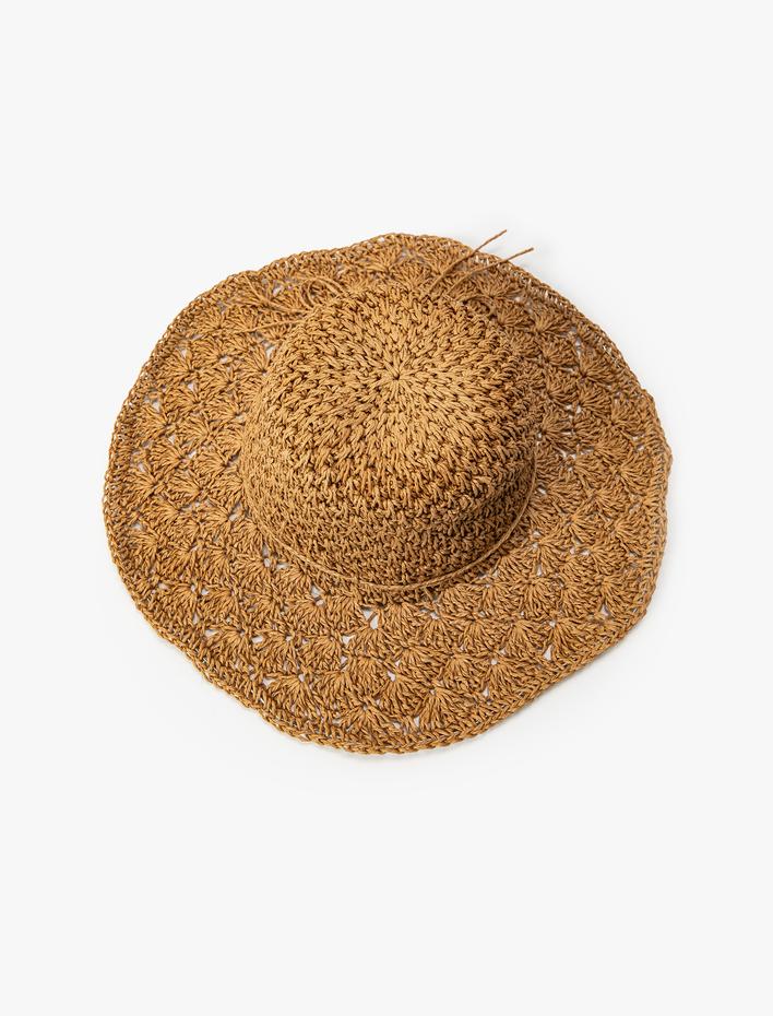 Kadın Hasır Şapka İp Fiyonk Detaylı