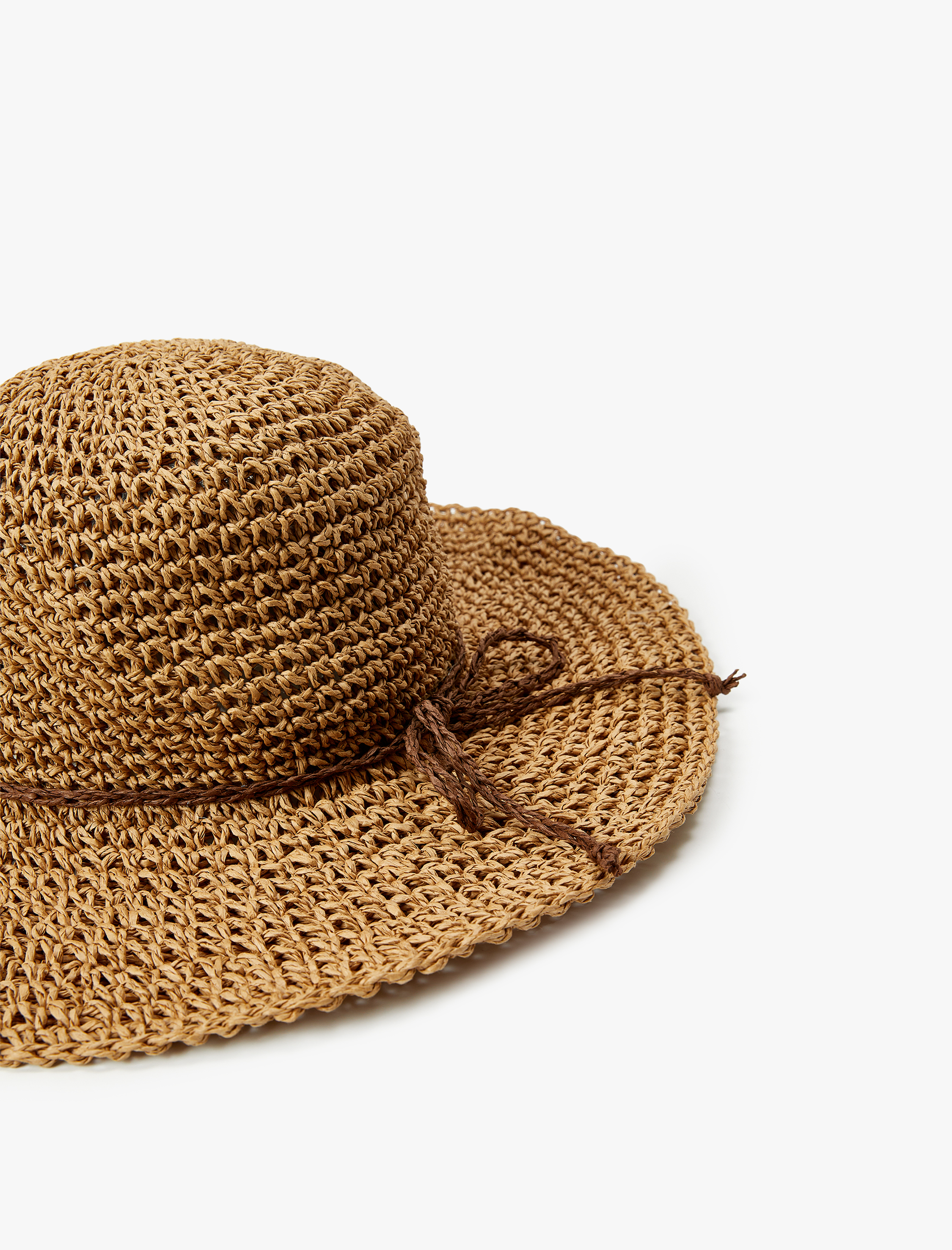  Kadın Hasır Şapka İp Fiyonk Detaylı