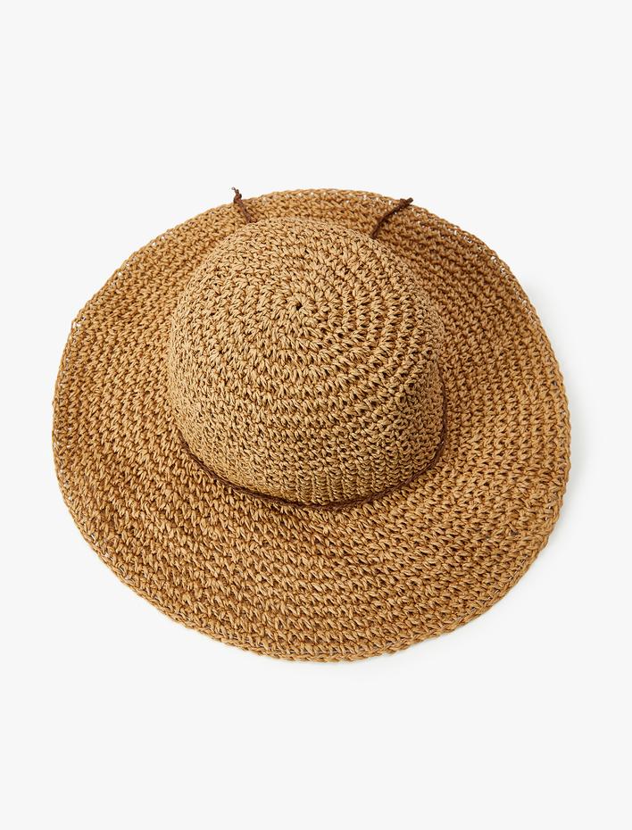 Kadın Hasır Şapka İp Fiyonk Detaylı