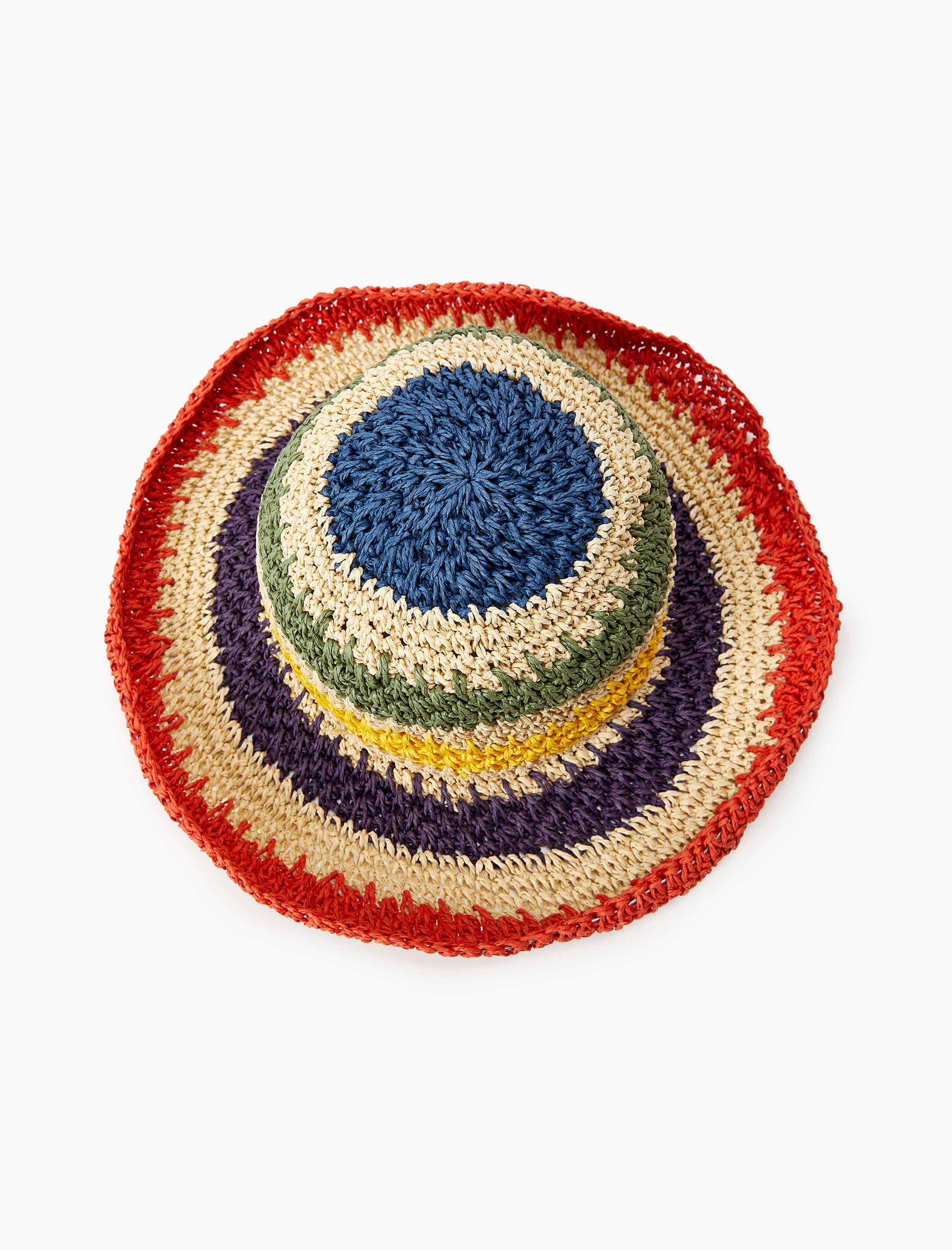  Kadın Fötr Hasır Şapka Çizgili Renkli