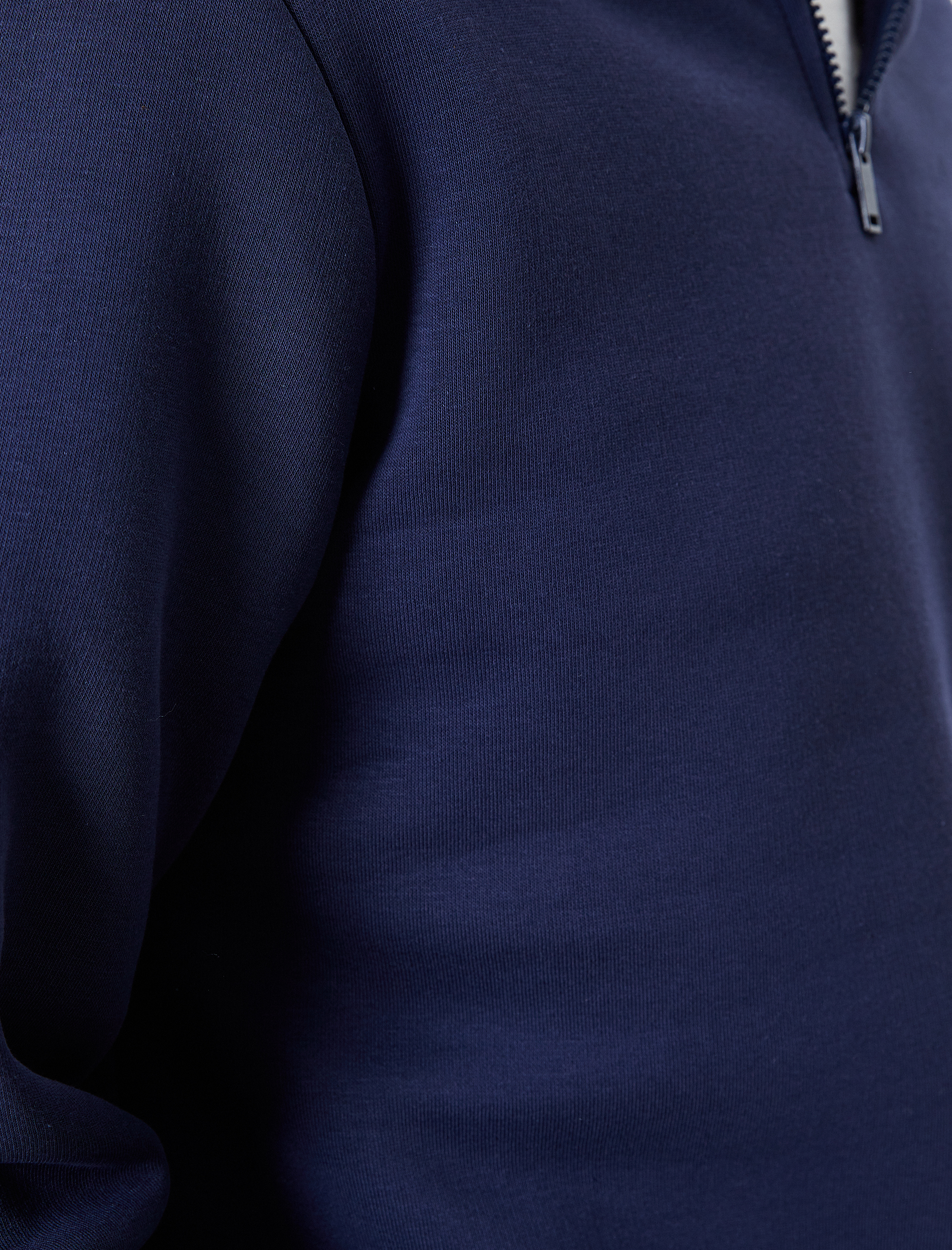   Yarım Fermuarlı Sweatshirt Basic Dik Yaka Ribanalı Uzun Kollu Şardonlu