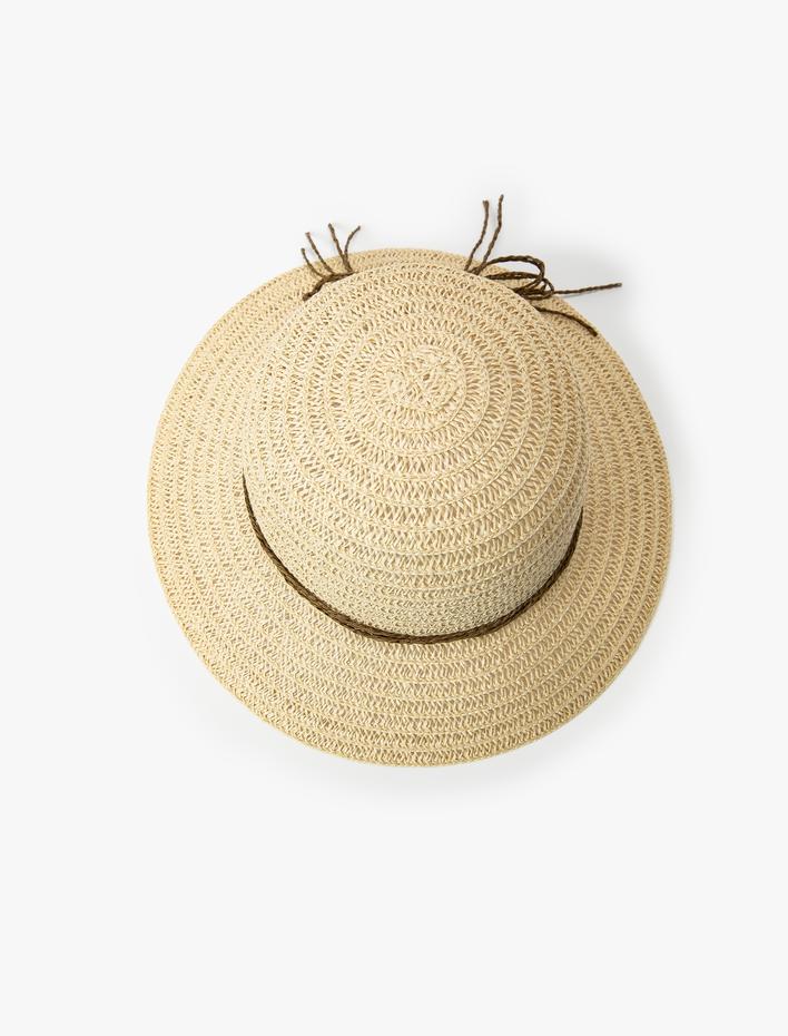 Kadın Bucket Hasır Şapka İp Fiyonk Detaylı