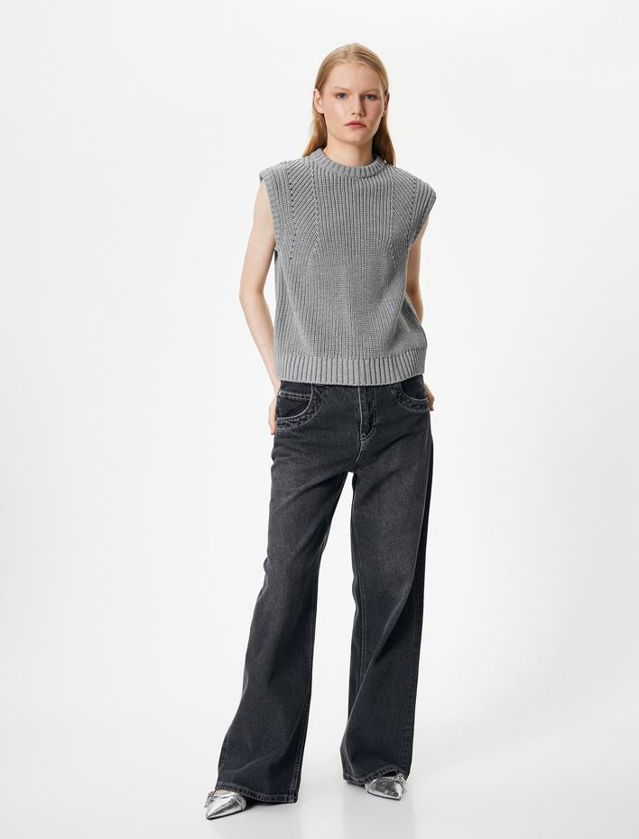  Örgü Süveter Bisiklet Yaka Kolsuz