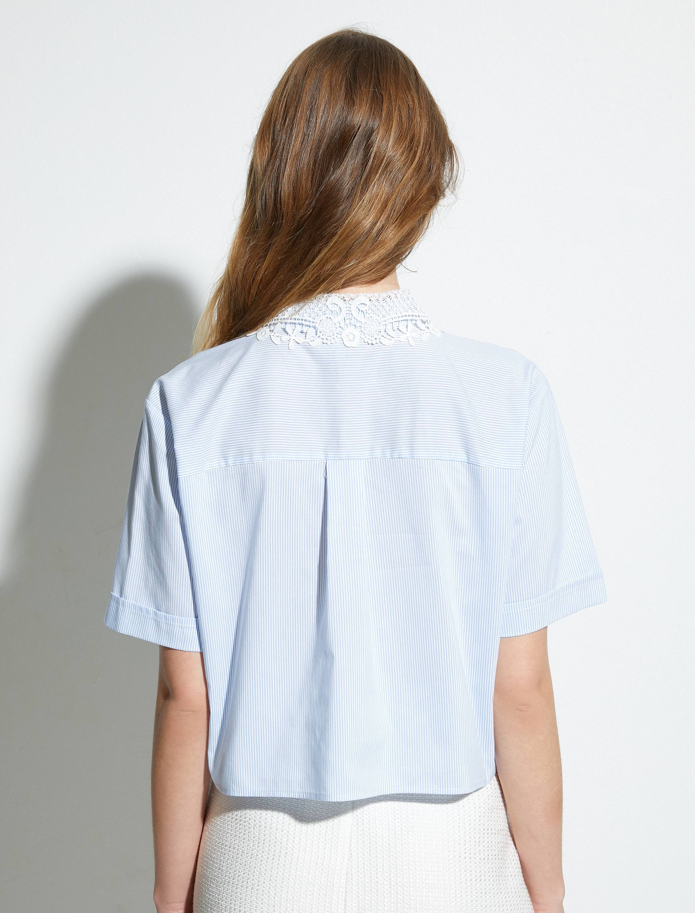   Kısa Kollu Poplin Gömlek Dantel Yaka Robalı