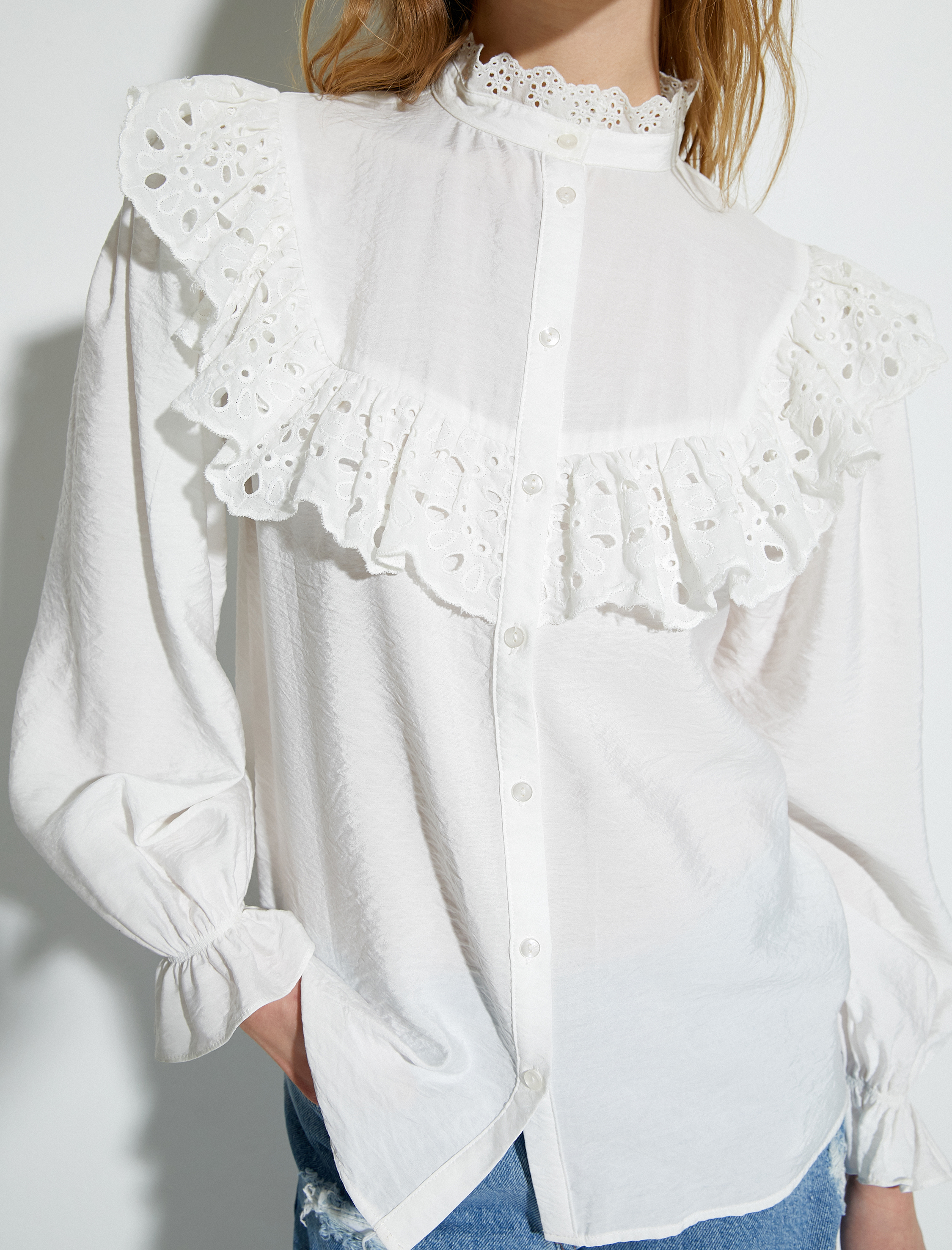   Balon Kol Gömlek Fisto Fırfırlı Hakim Yaka Düğmeli