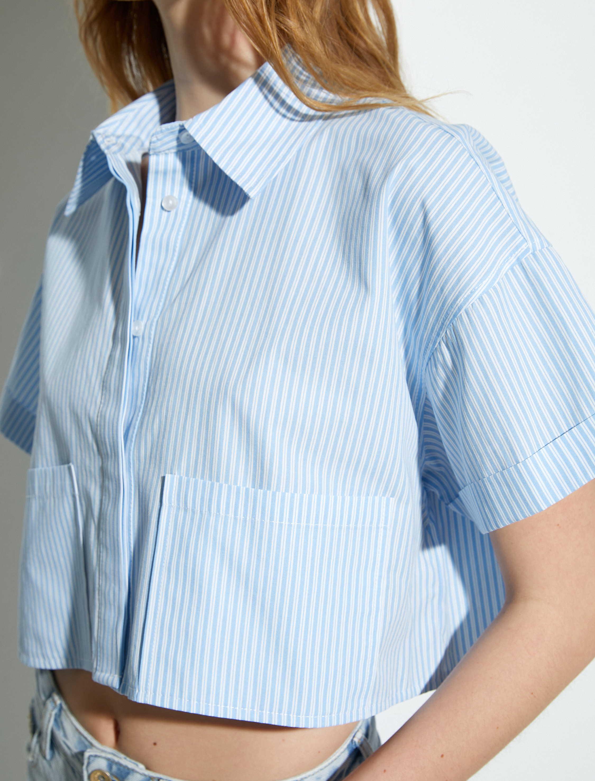   Crop Gömlek Kısa Kollu Kargo Cepli Düğmeli