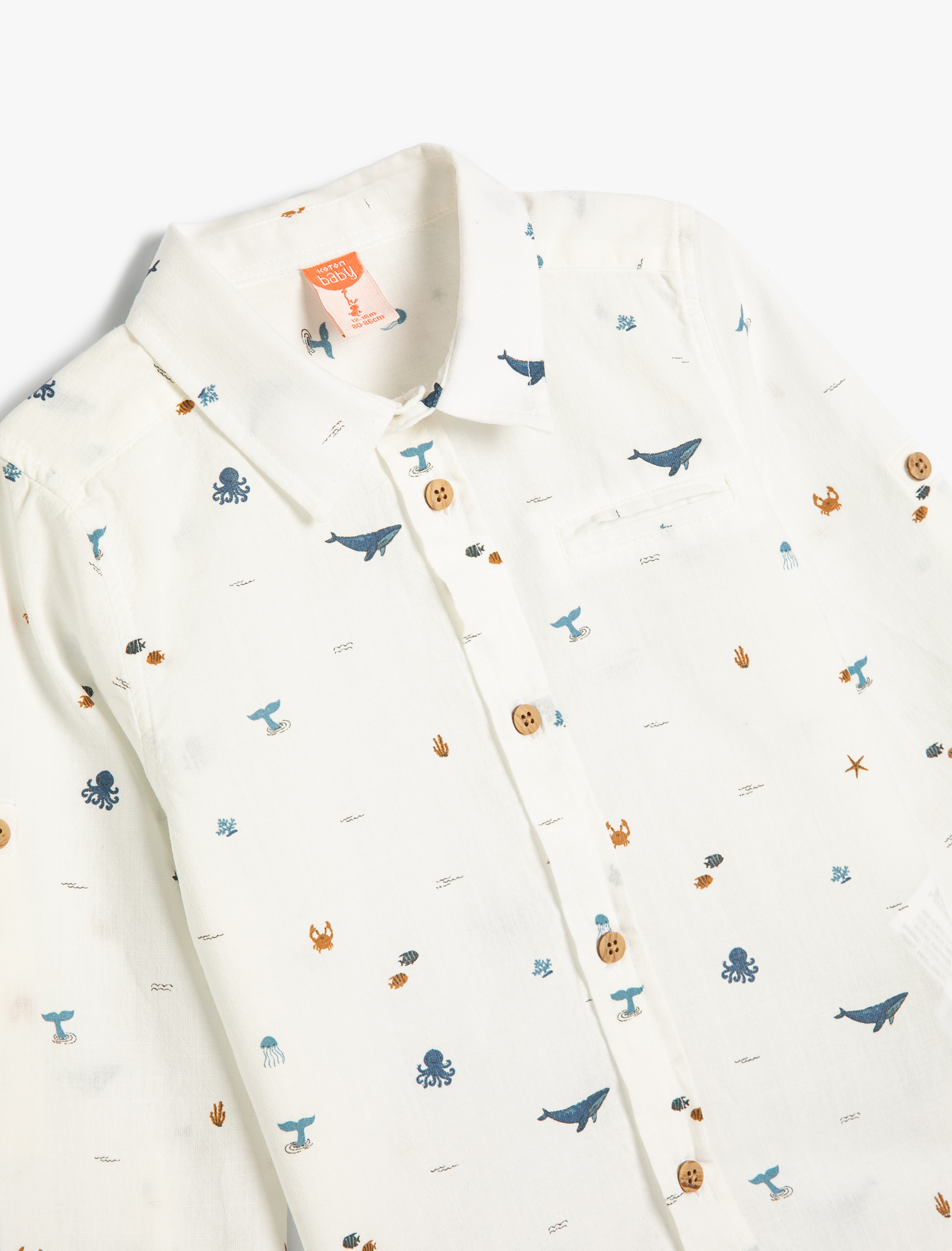  Erkek Bebek Gömlek Deniz Temalı Uzun Kollu Pamuklu