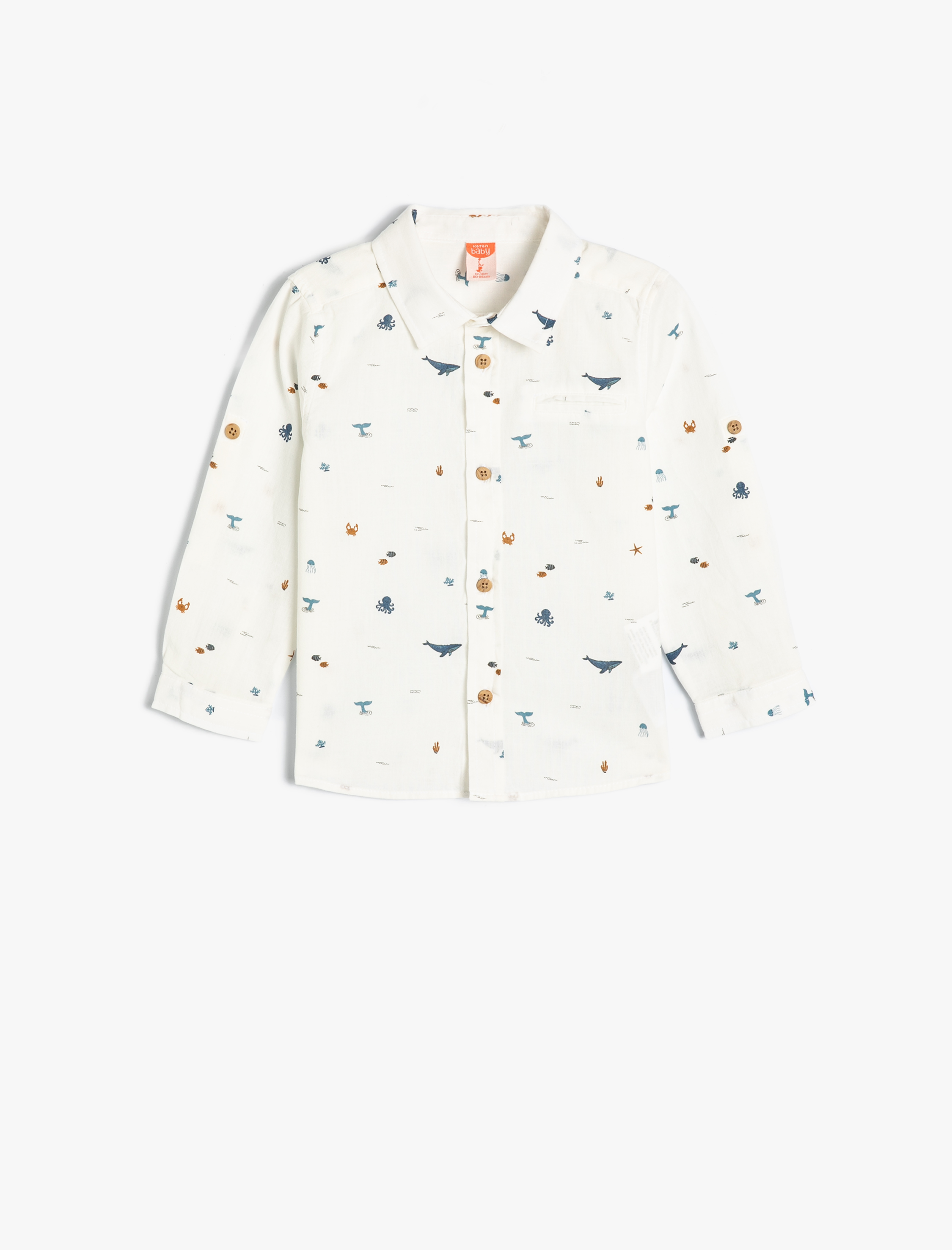  Erkek Bebek Gömlek Deniz Temalı Uzun Kollu Pamuklu