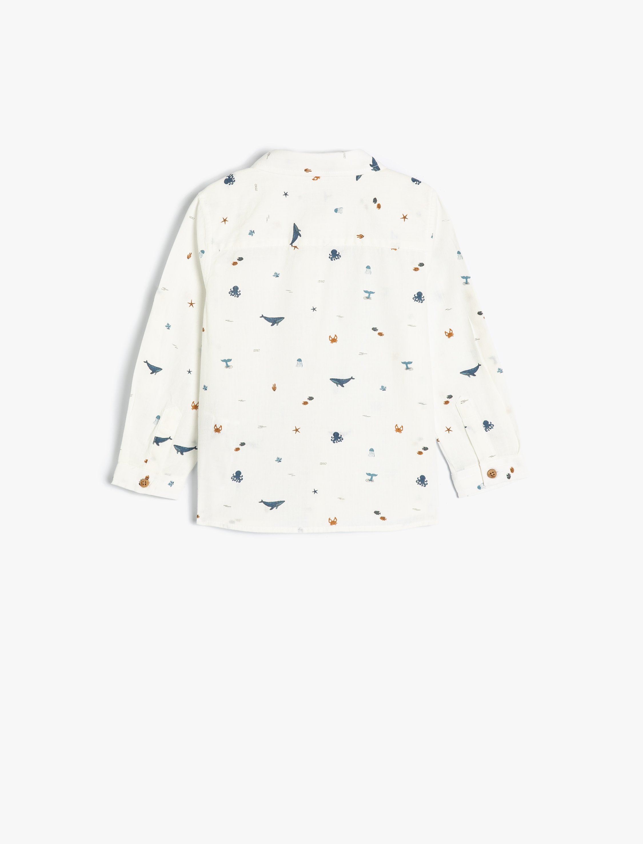  Erkek Bebek Gömlek Deniz Temalı Uzun Kollu Pamuklu